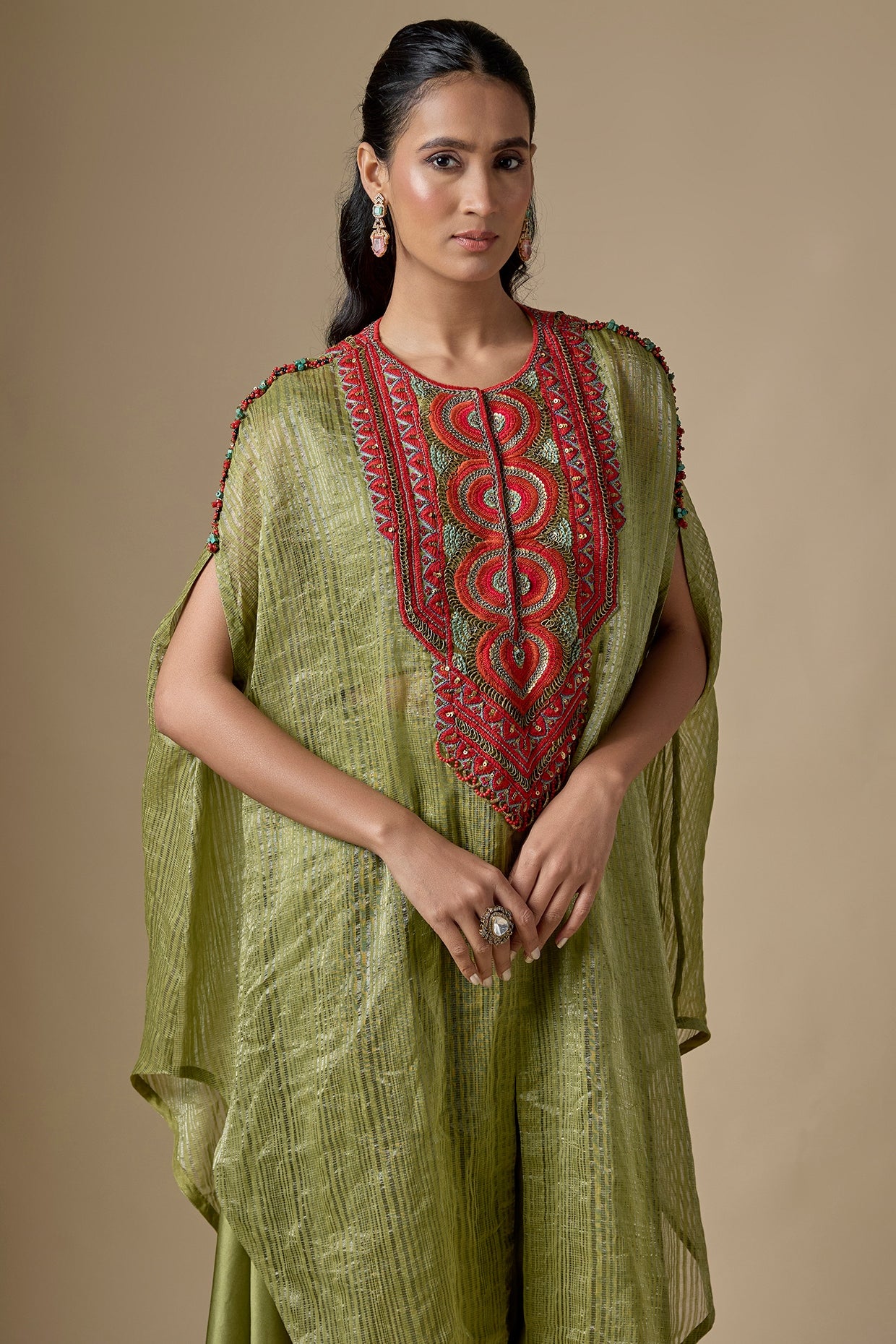 Aqua Tissue Threadwork Kaftan Set