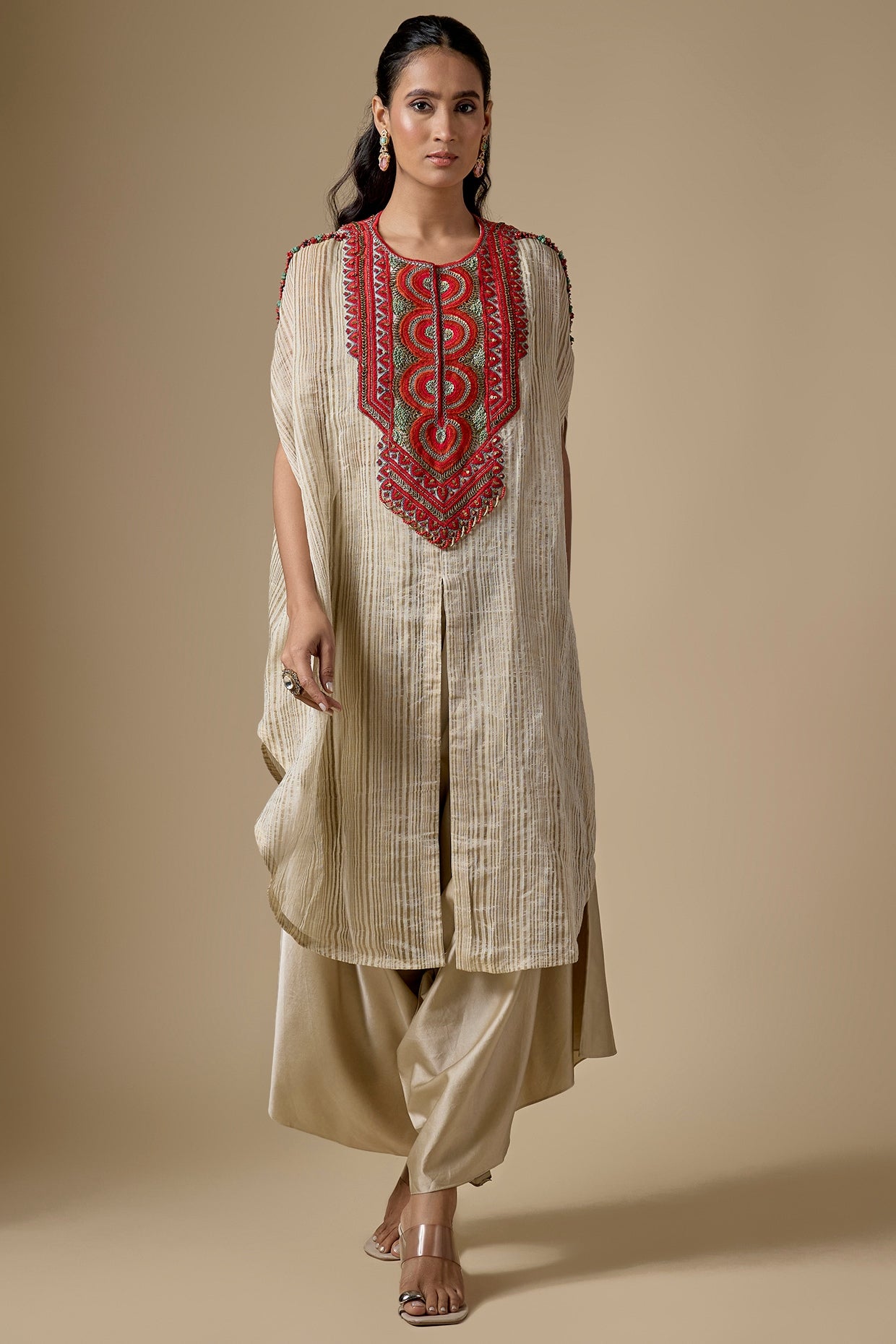 Ivory Tissue Threadwork Kaftan Set