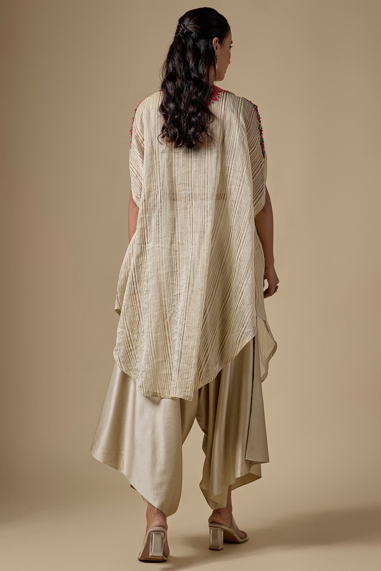 Ivory Tissue Threadwork Kaftan Set
