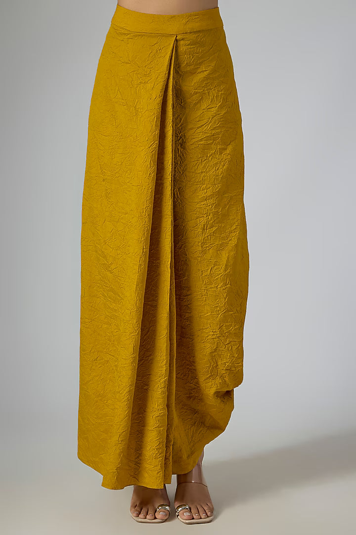 Mustard Crushed Silk Thread Embroidered Kurta Set
