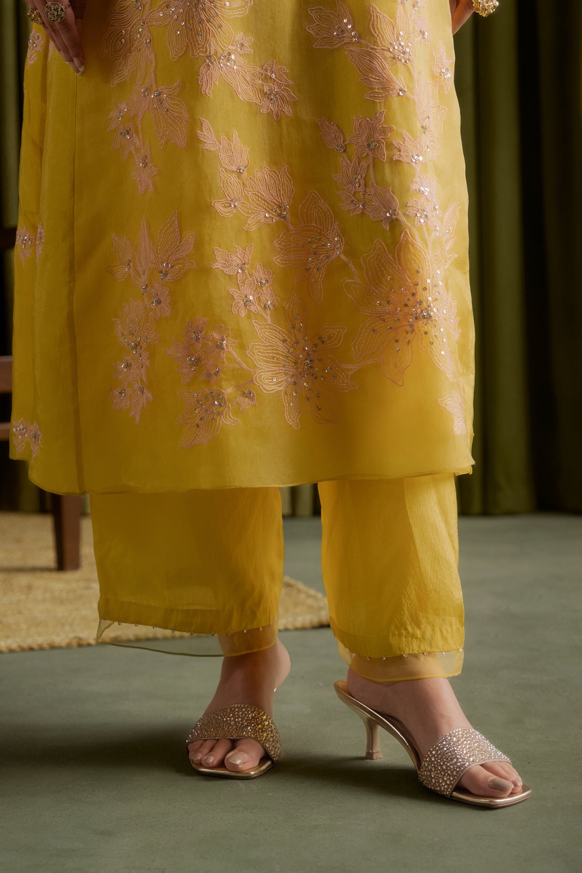 Mango kalidar kurta set with delicate floral embroidery.