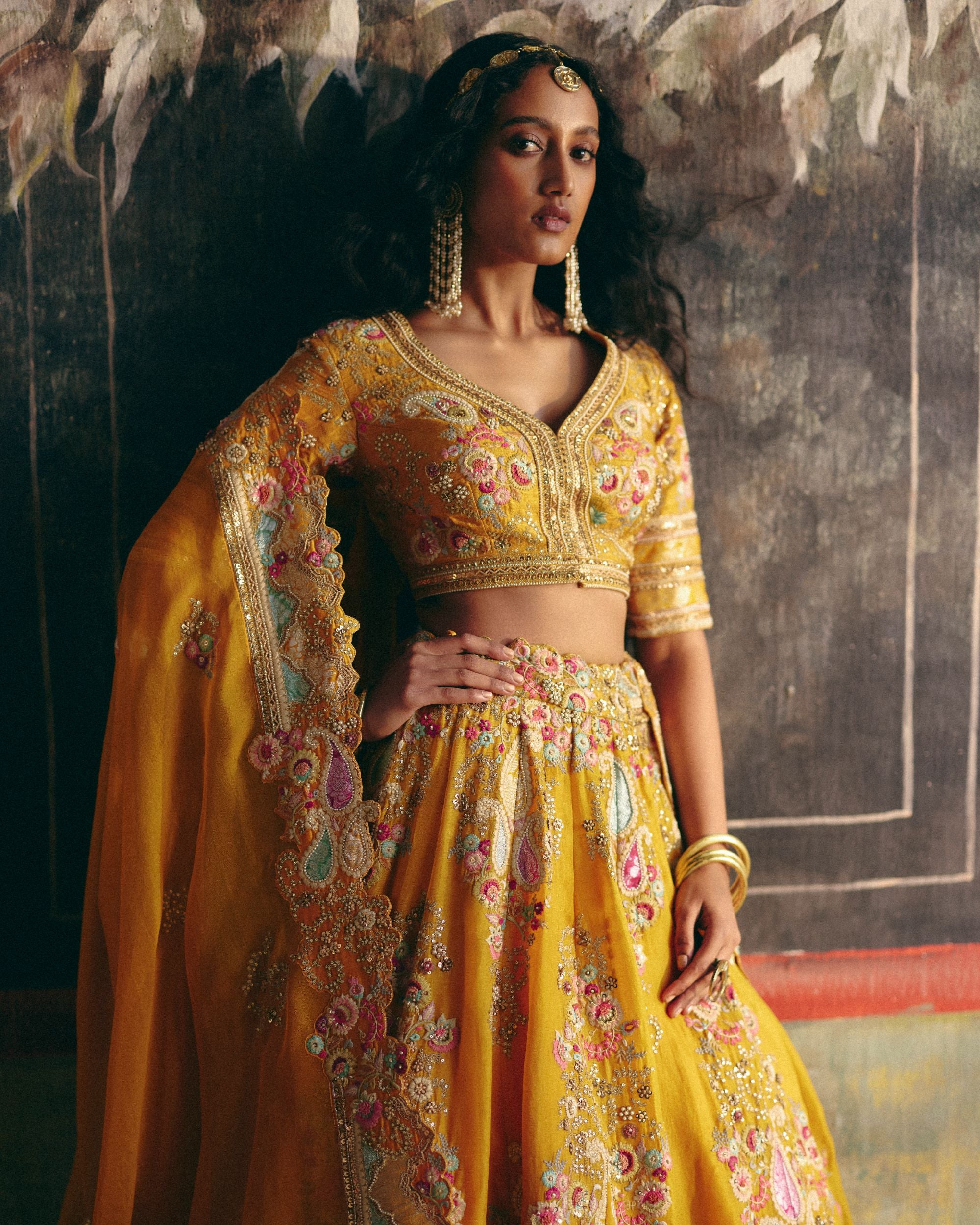 Mustard Patchwork Lehenga set