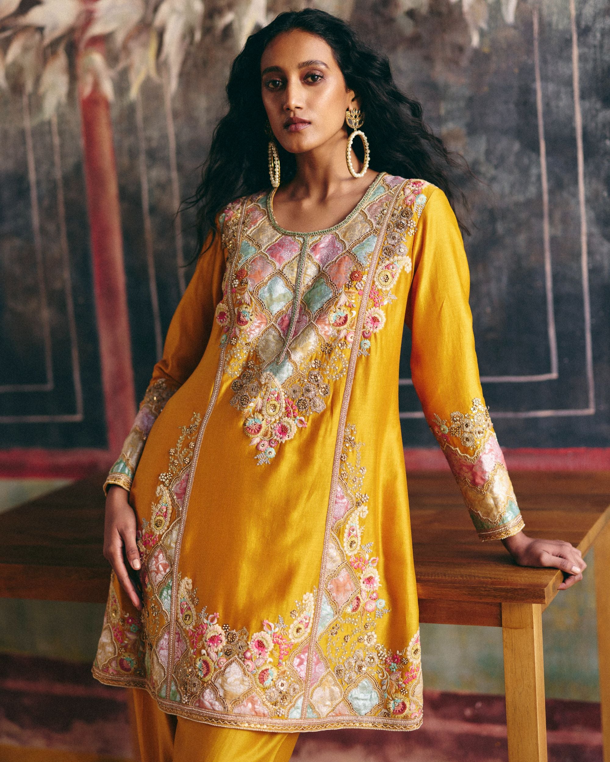 Mustard Phiran short kurta set