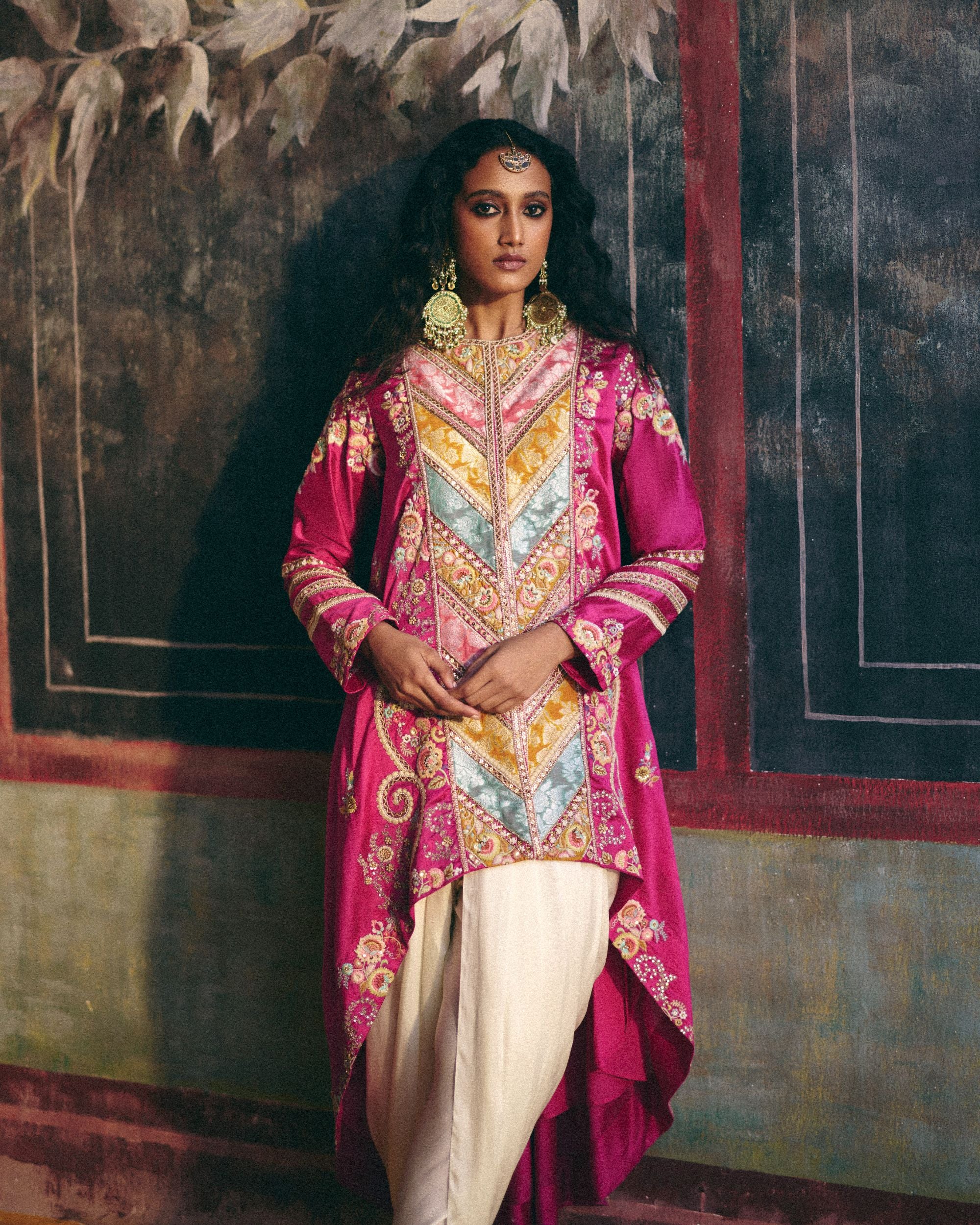 Fuchsia Asymetrical Kurta set