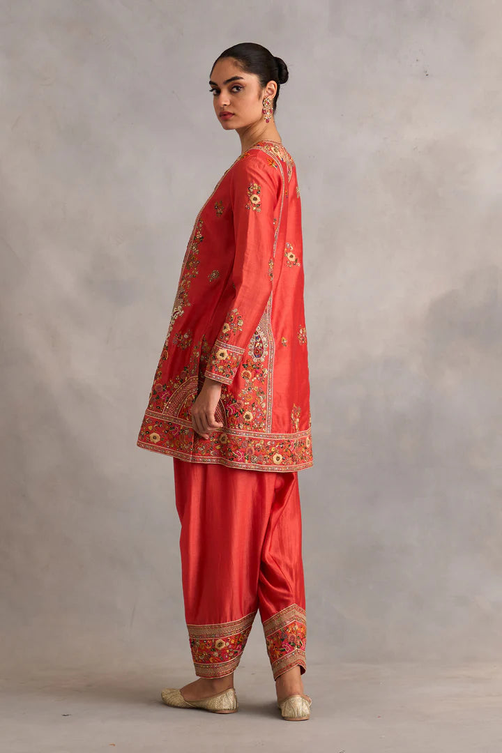 Rust Phiran Cut Kurta With Salwar