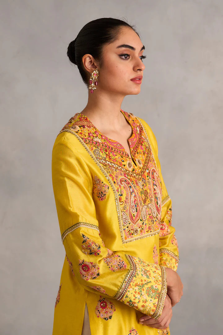 Yellow Short Kurti With Salwar