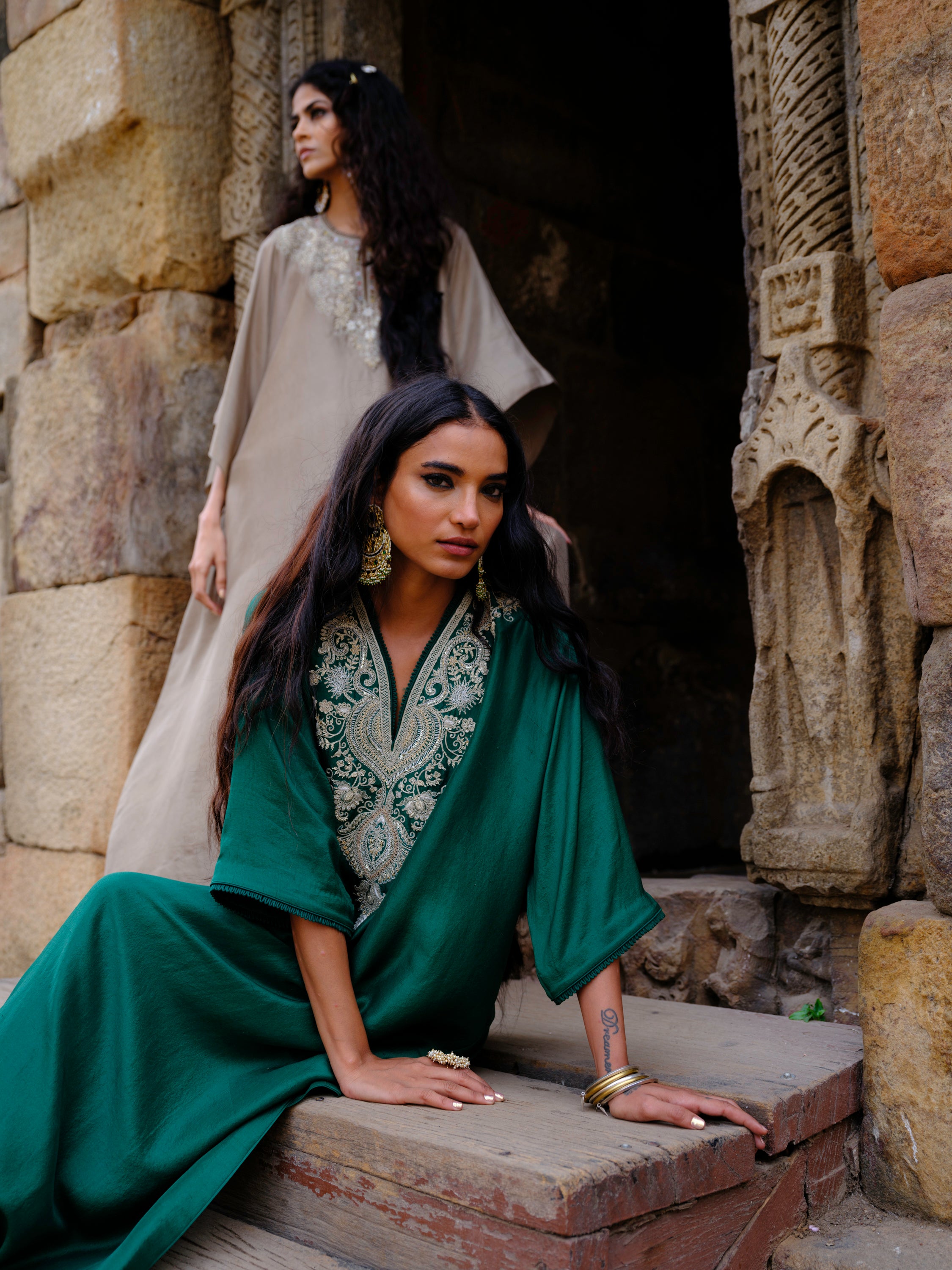 kaftan in silk base with zardosi embroidery