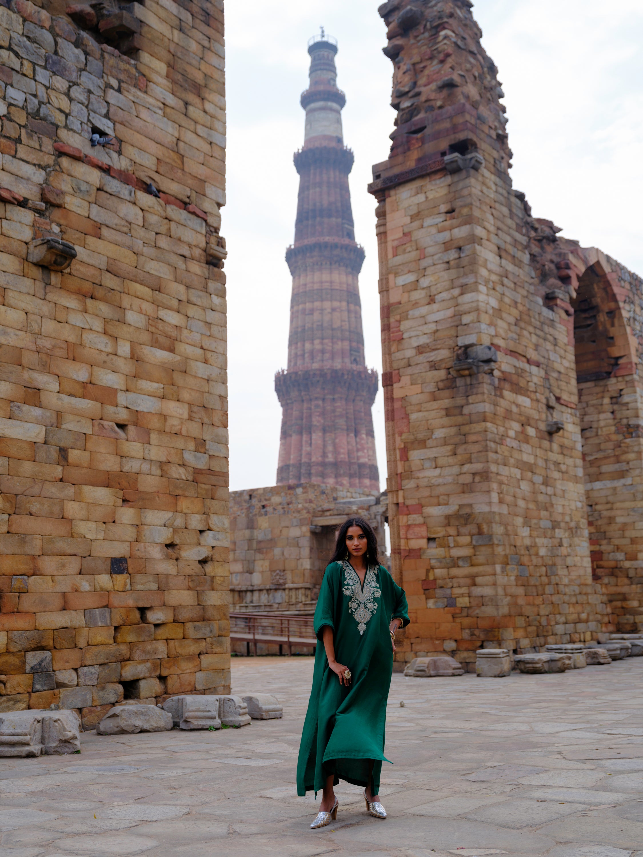 kaftan in silk base with zardosi embroidery