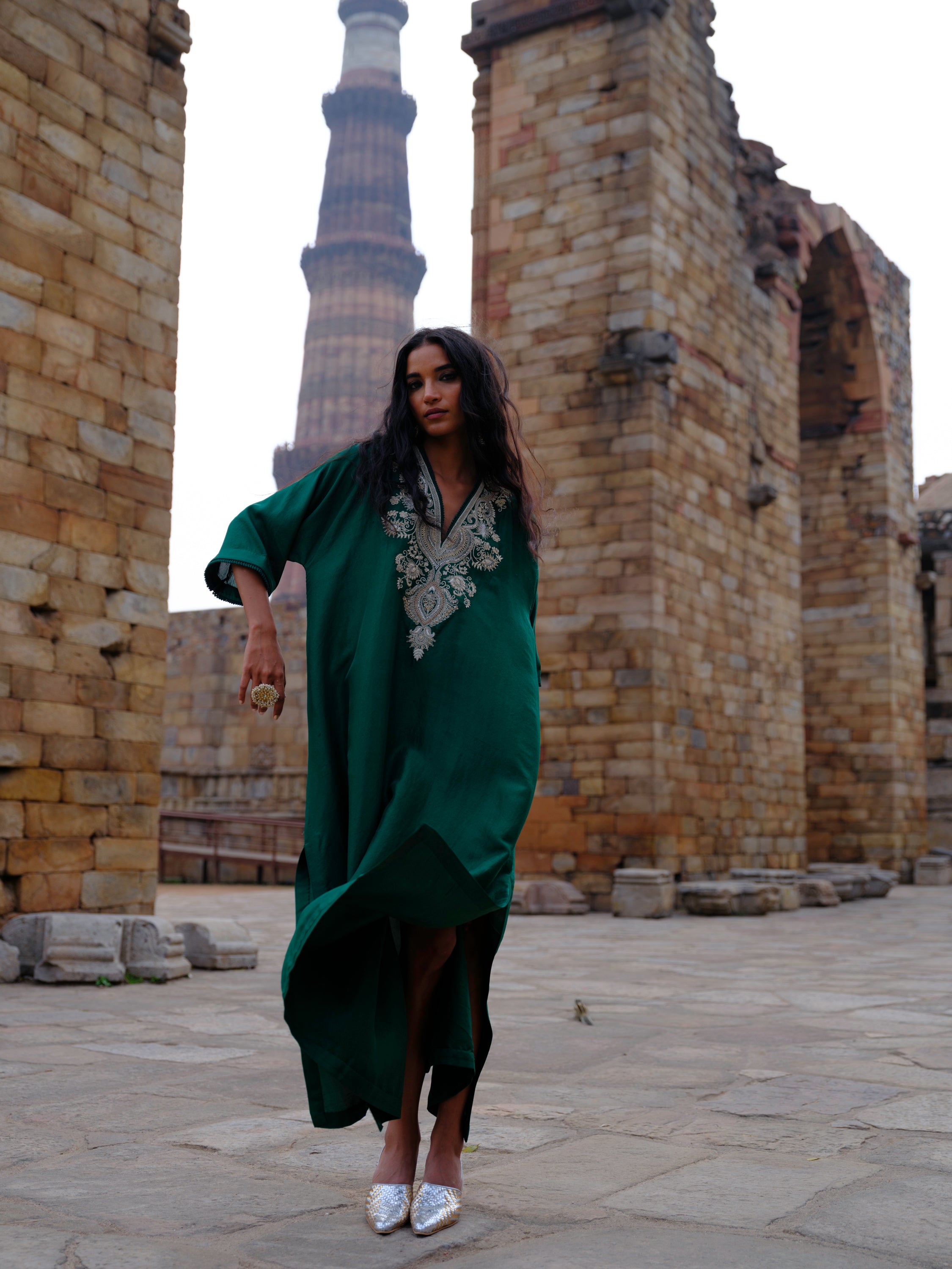 kaftan in silk base with zardosi embroidery