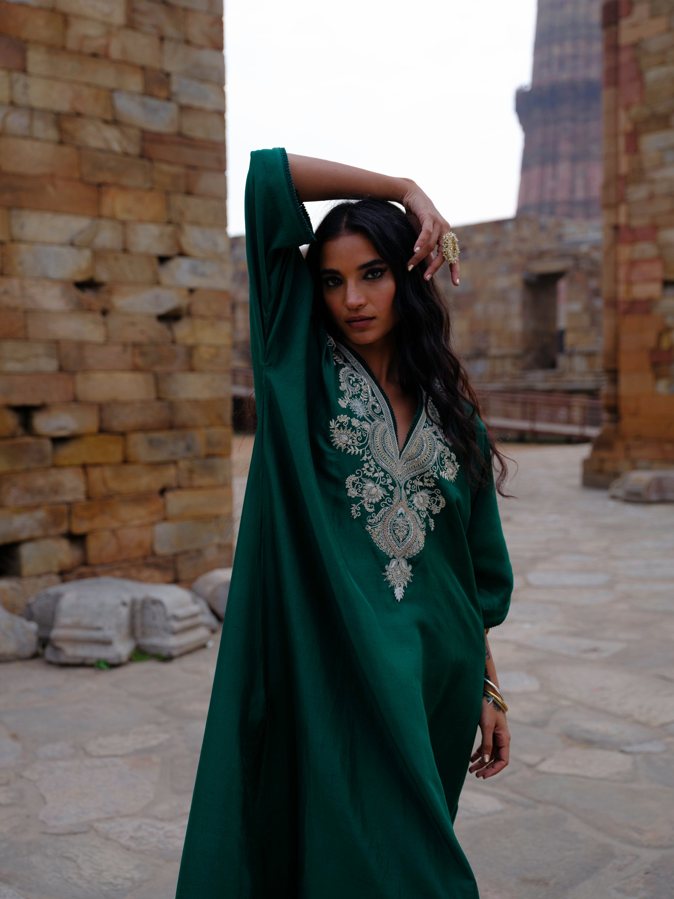 kaftan in silk base with zardosi embroidery