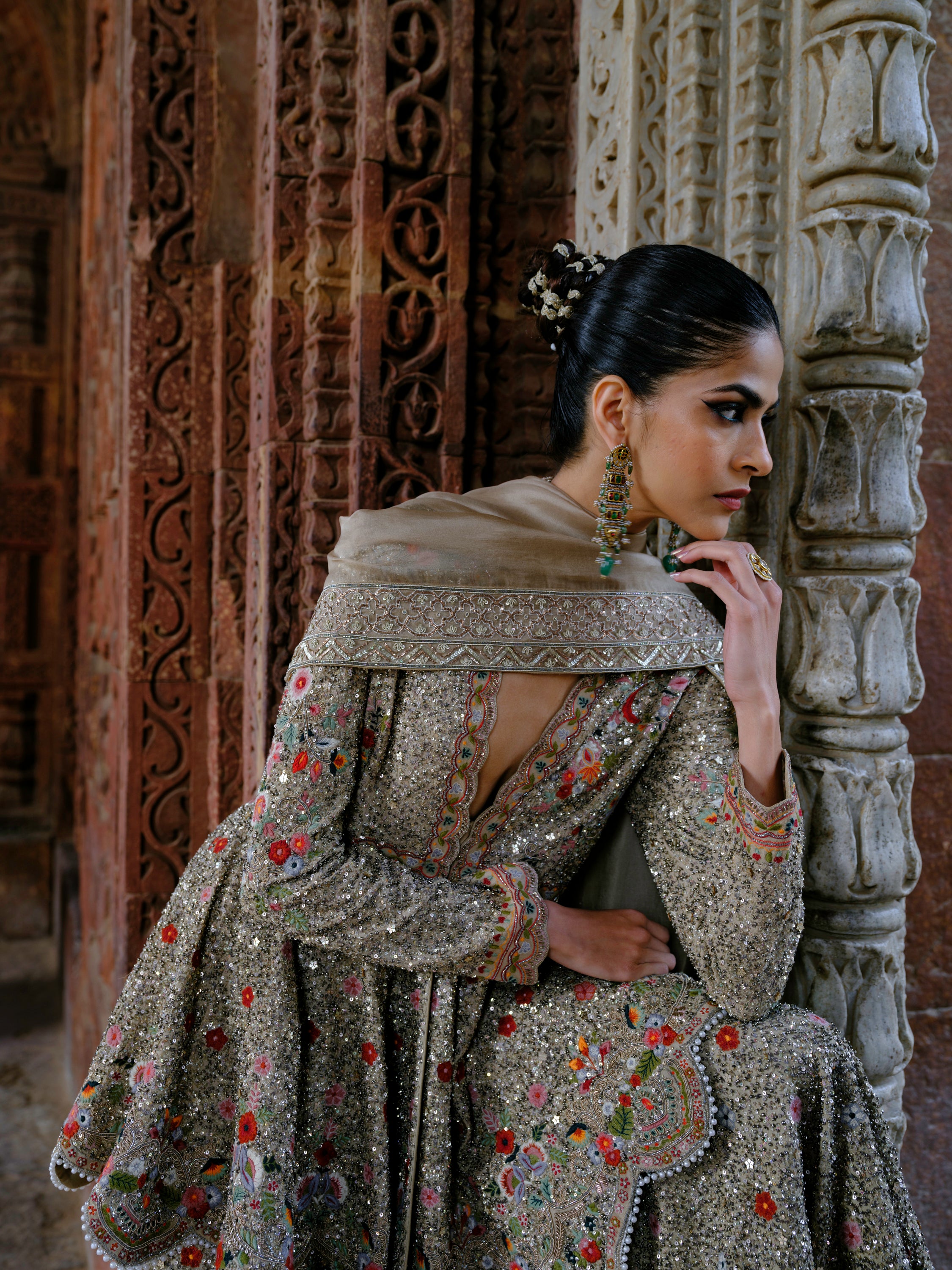 Featuring a peplum in georgette base with zardosi embroidery.