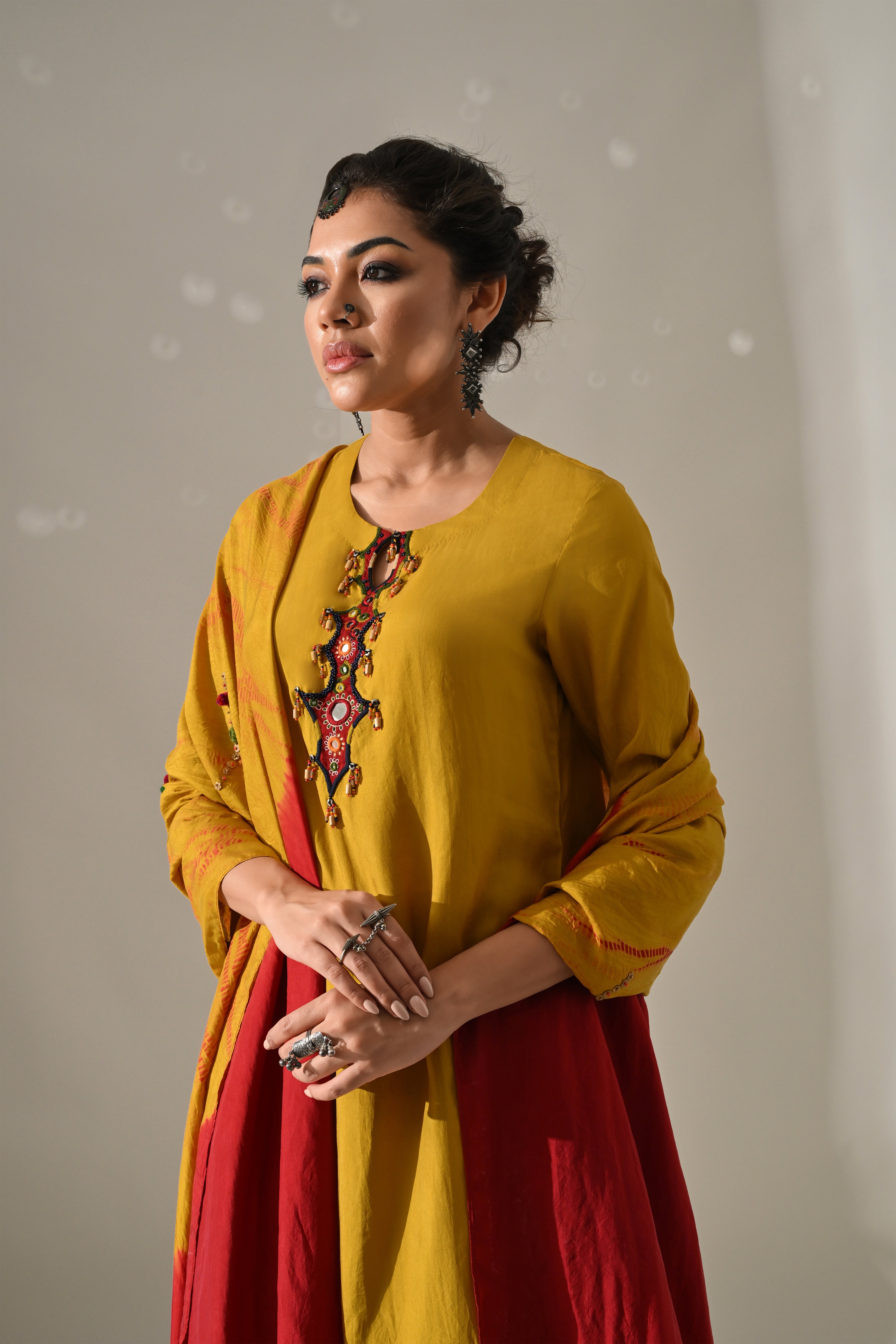 Yellow Orange Placement Tie Dye Kurta Set