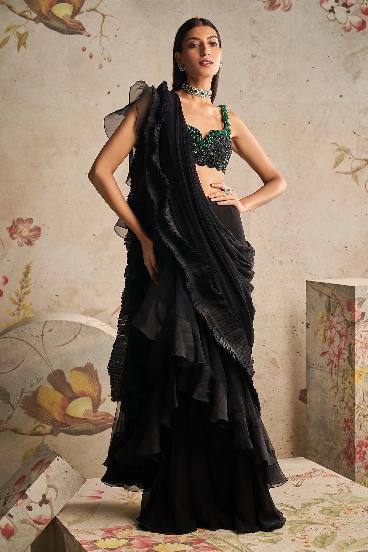 Black Chiffon Drape Saree
