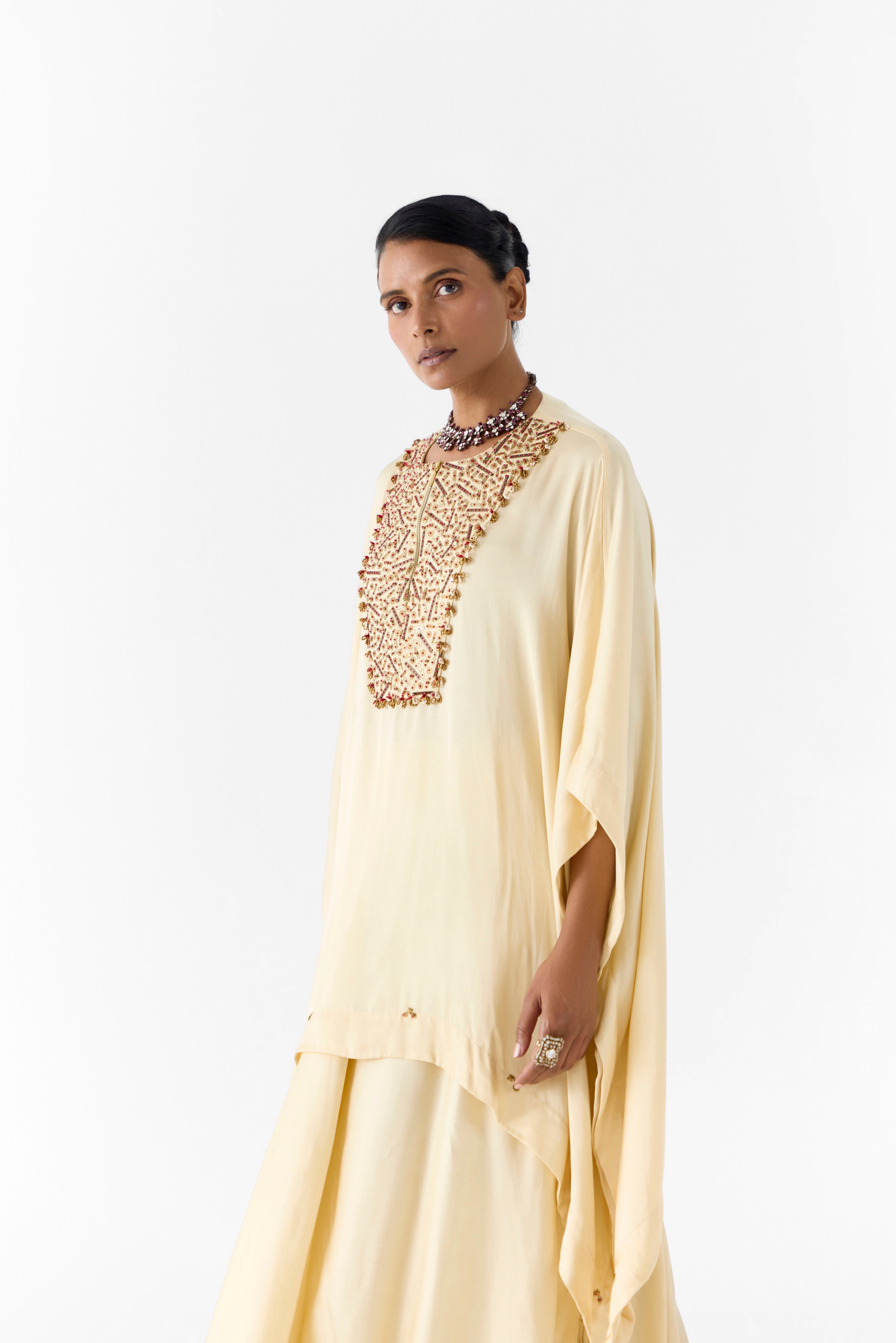 PEARL EMBROIDERED KIMONO AND KNOT SKIRT