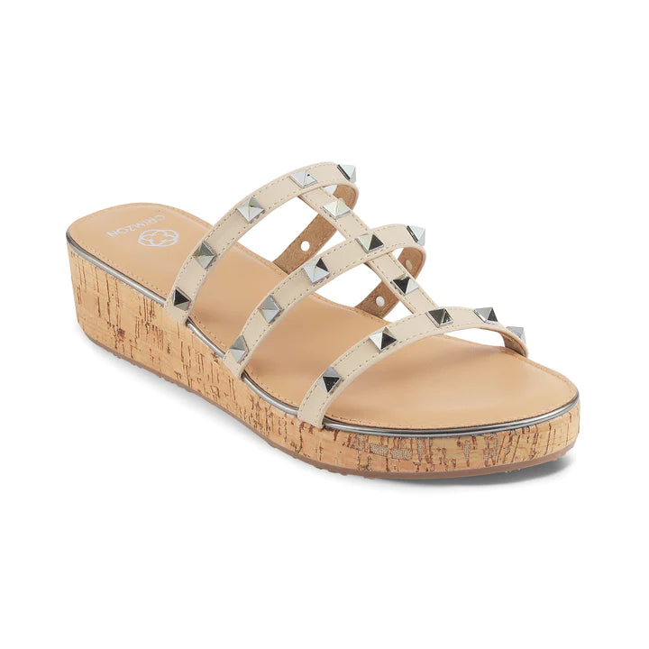 Slide Sandals Caira2 Studded Clear Cork Sandals Venice Beige