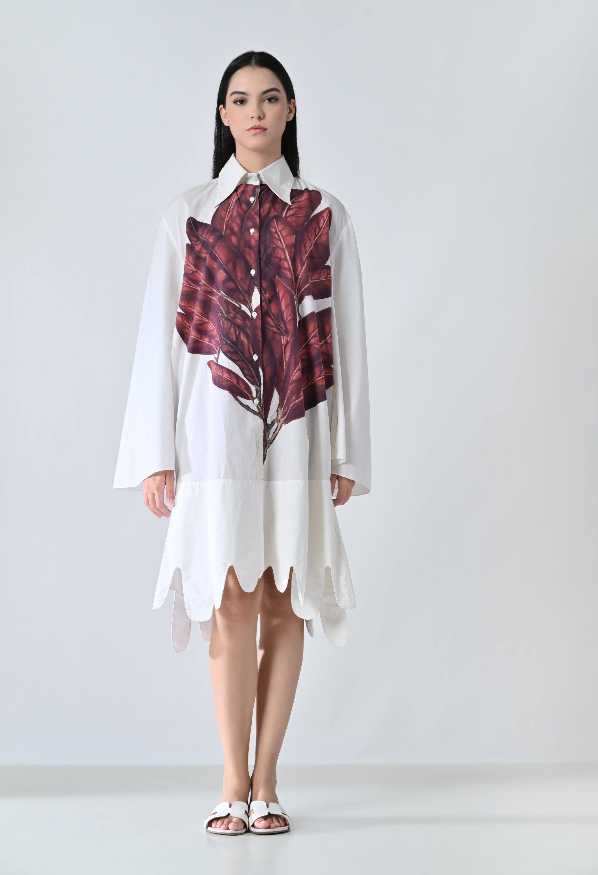 Crimson Leaf Prinred Dress