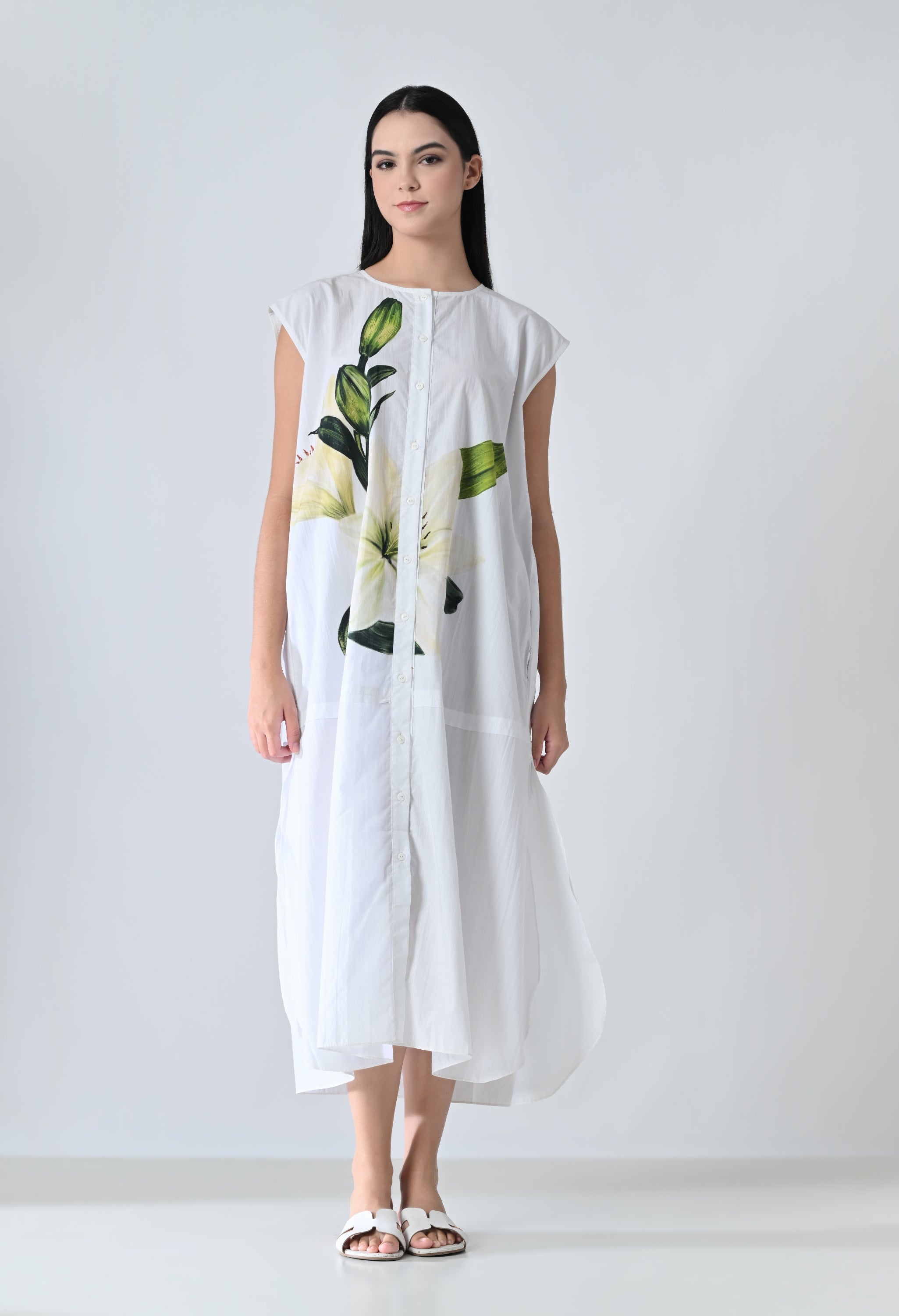 Soft Ivory Floral Printed Dress