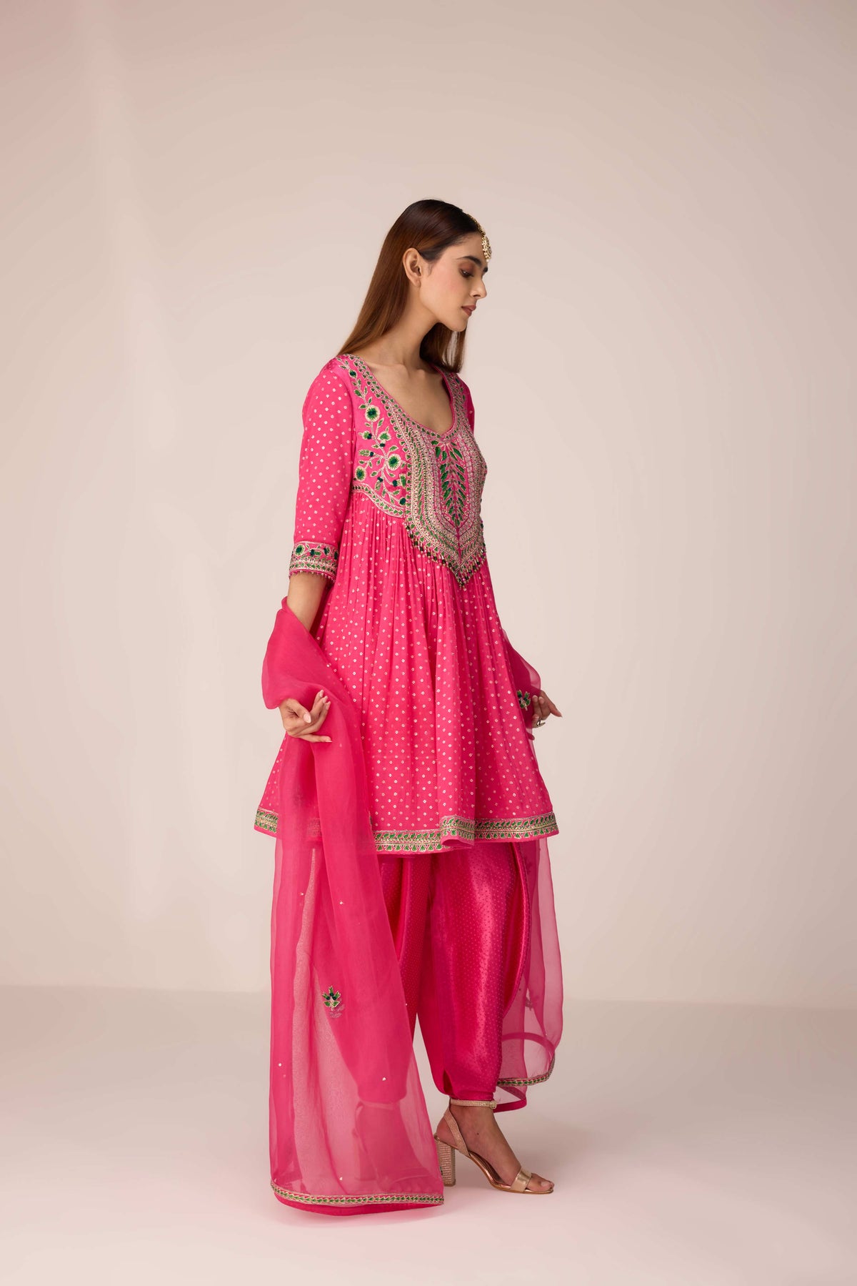 Pink thread embroidered kurta dhoti set