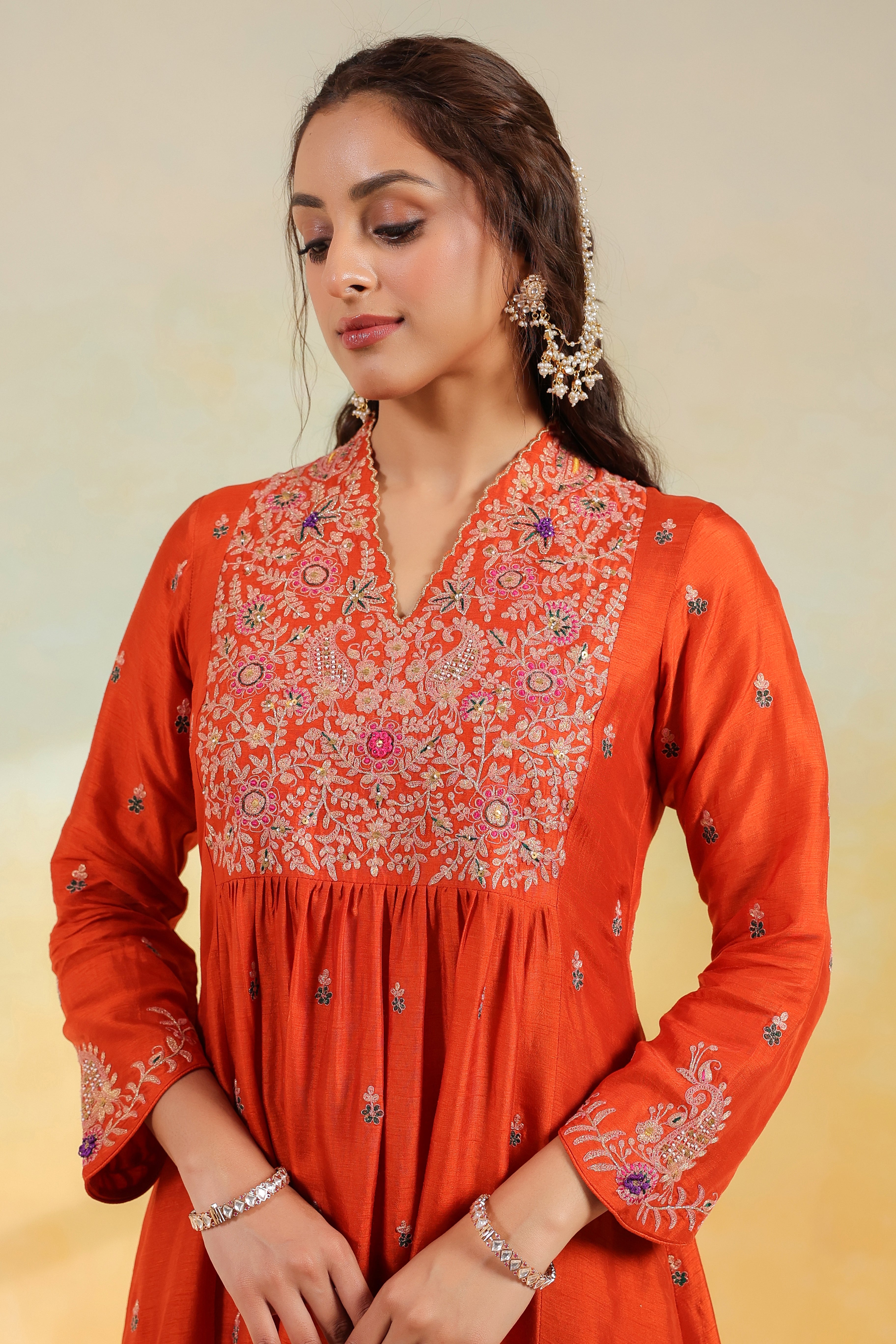 Orange Kairi Buta Jaal Frockstyle