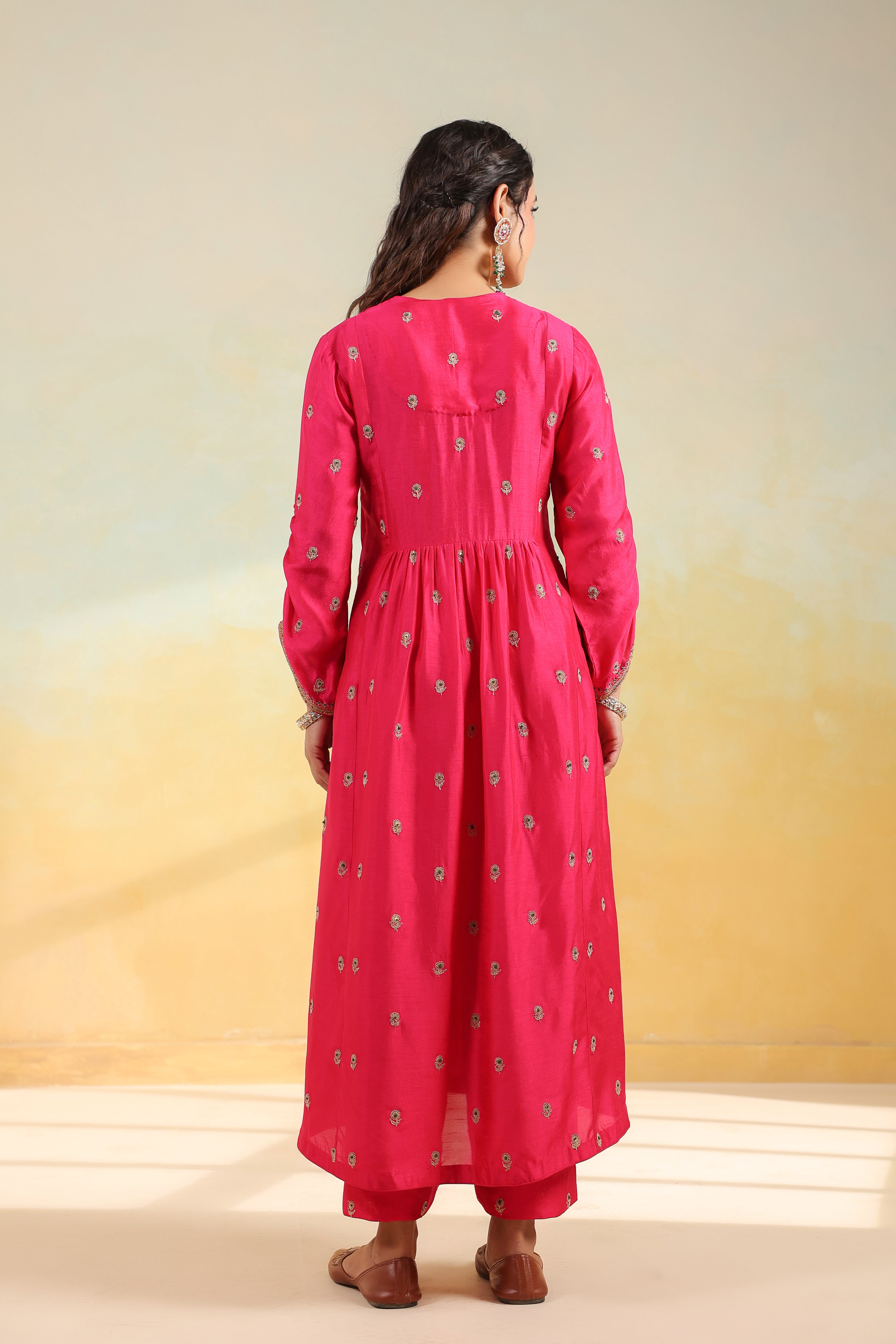 Pink Multi Zardozi Buti Frockstyle Kurta set