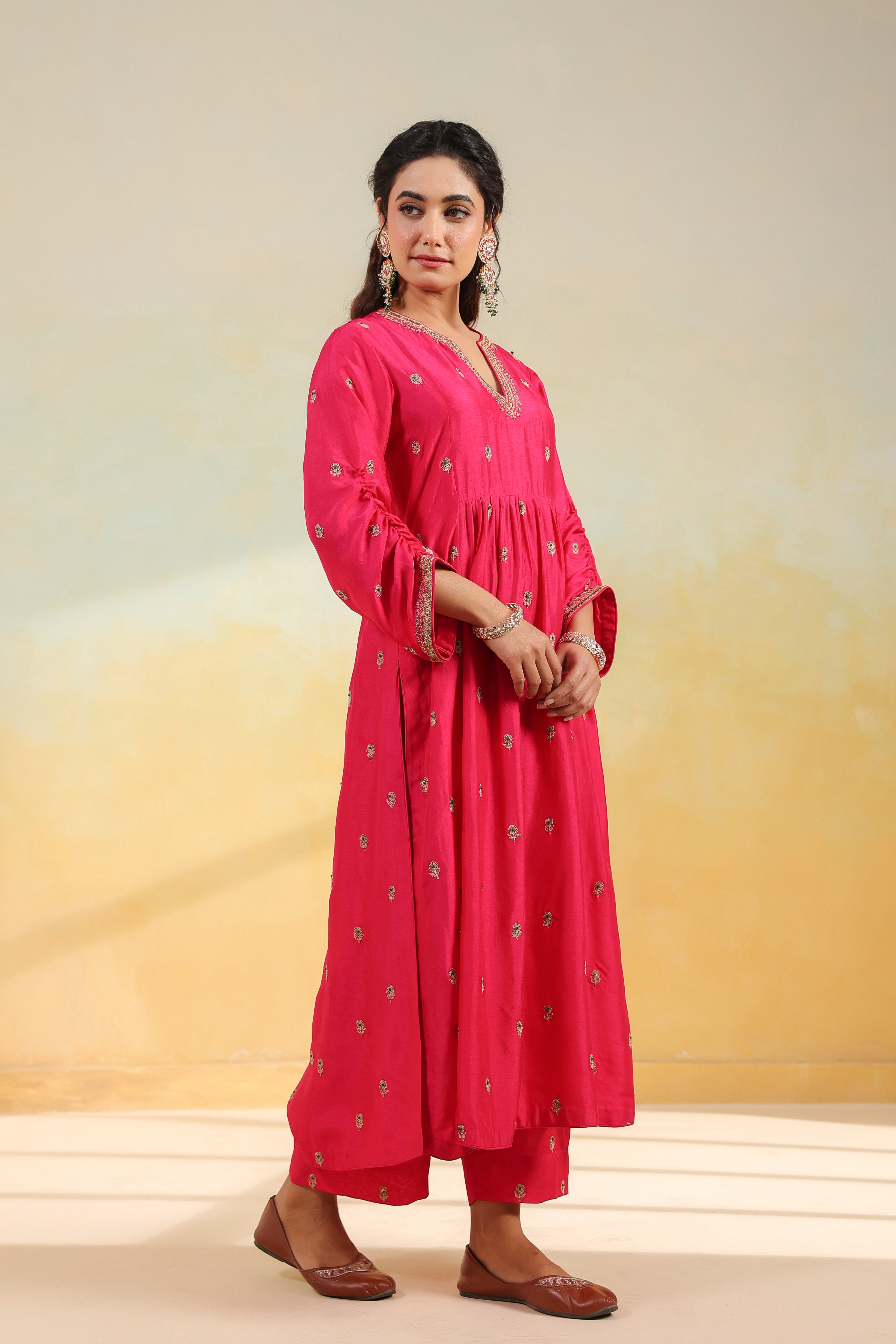 Pink Multi Zardozi Buti Frockstyle Kurta set