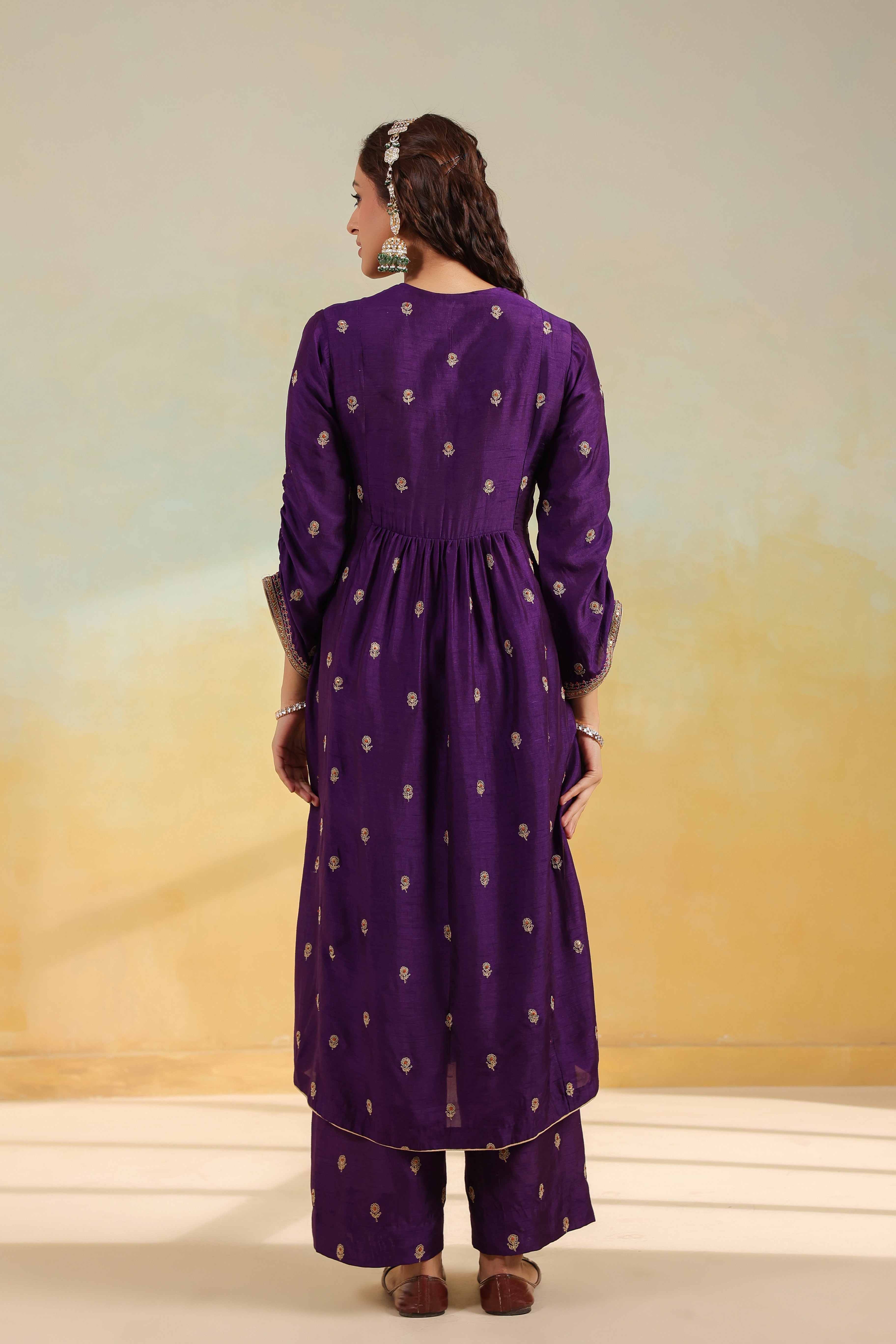 Purple Multi Zardozi Buti Frockstyle Kurta set