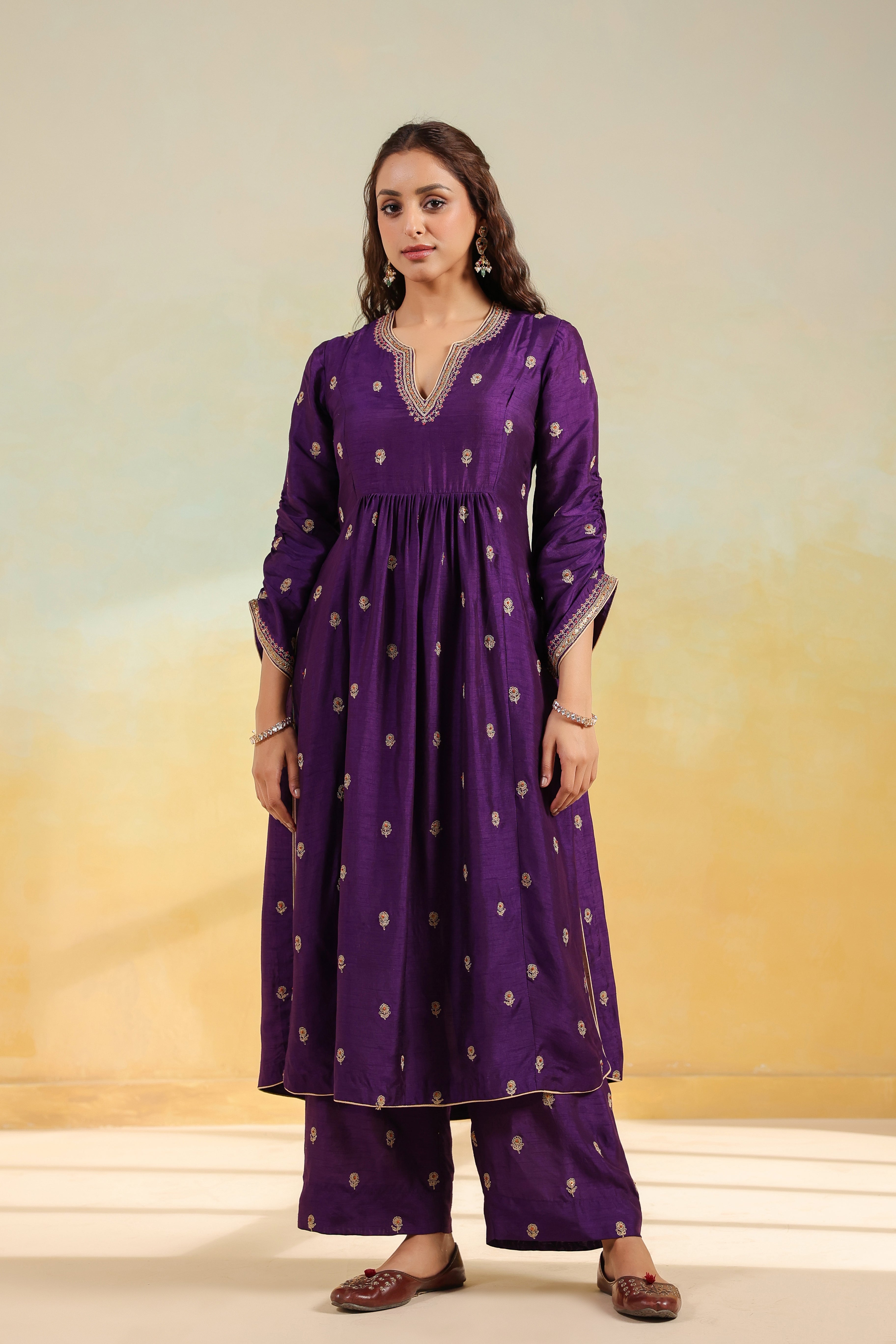 Purple Multi Zardozi Buti Frockstyle Kurta set