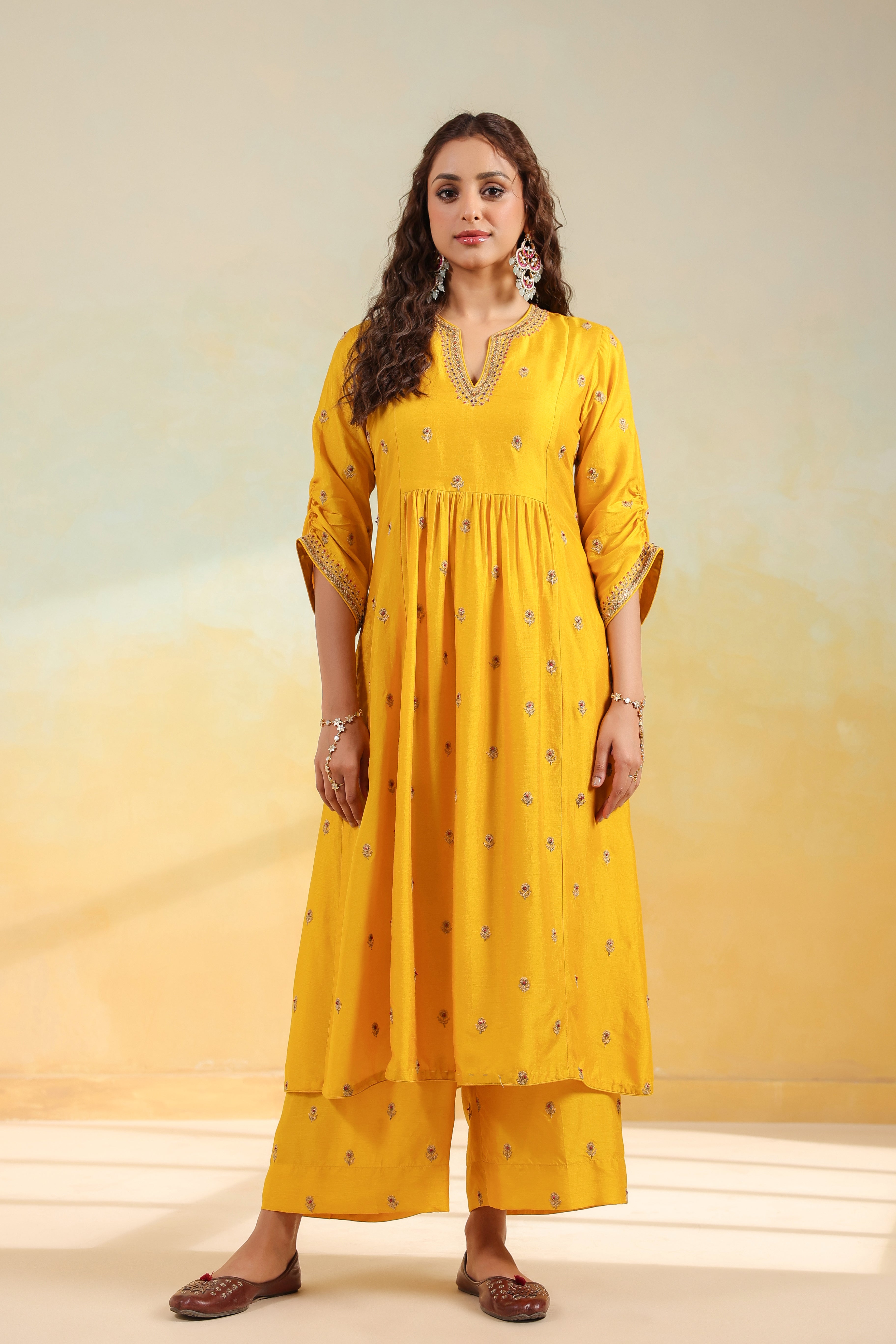 Yellow Multi Zardozi Buti Frockstyle Kurta set