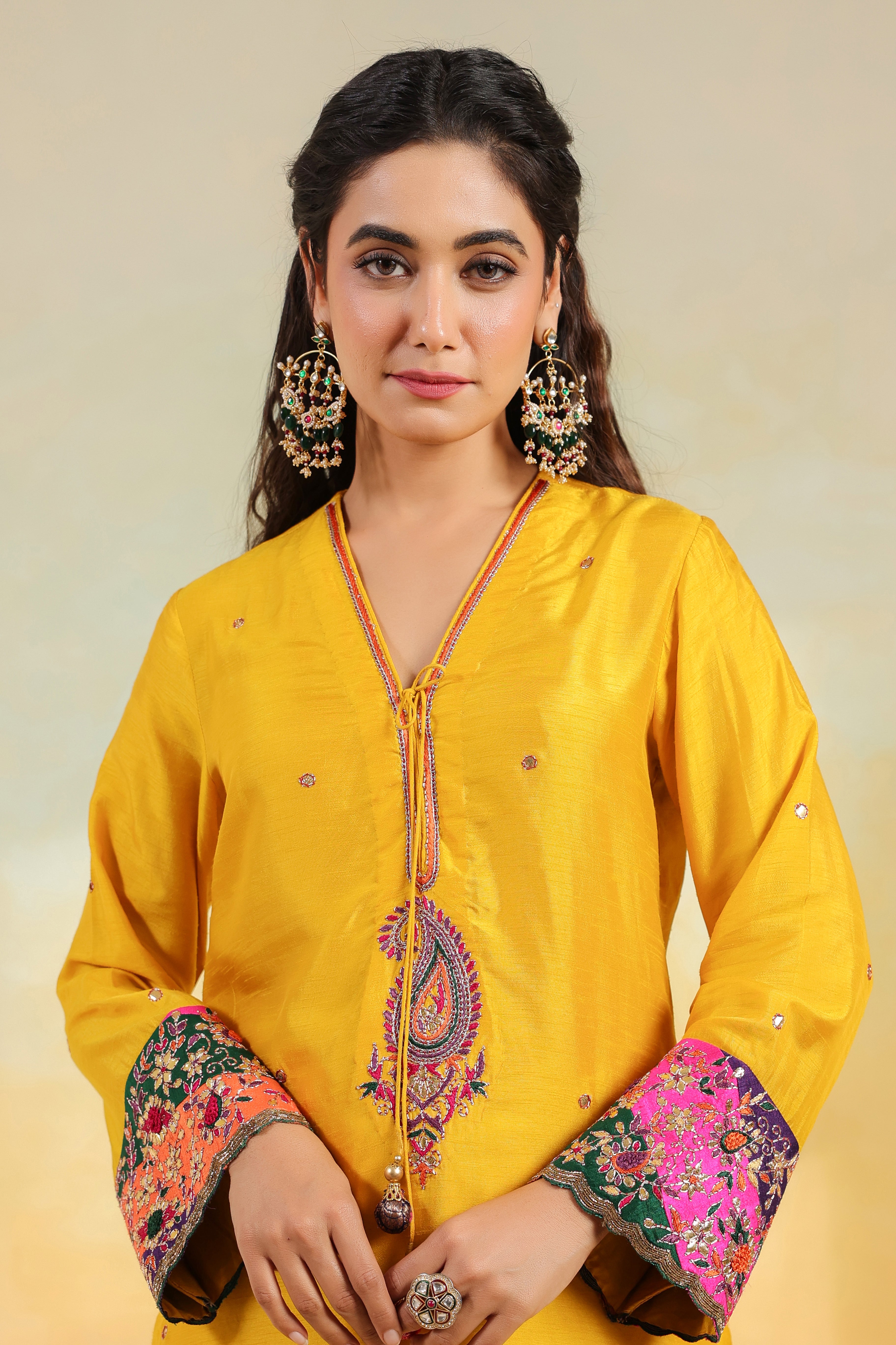 Yellow Paisely Gota Patti Kurta Set