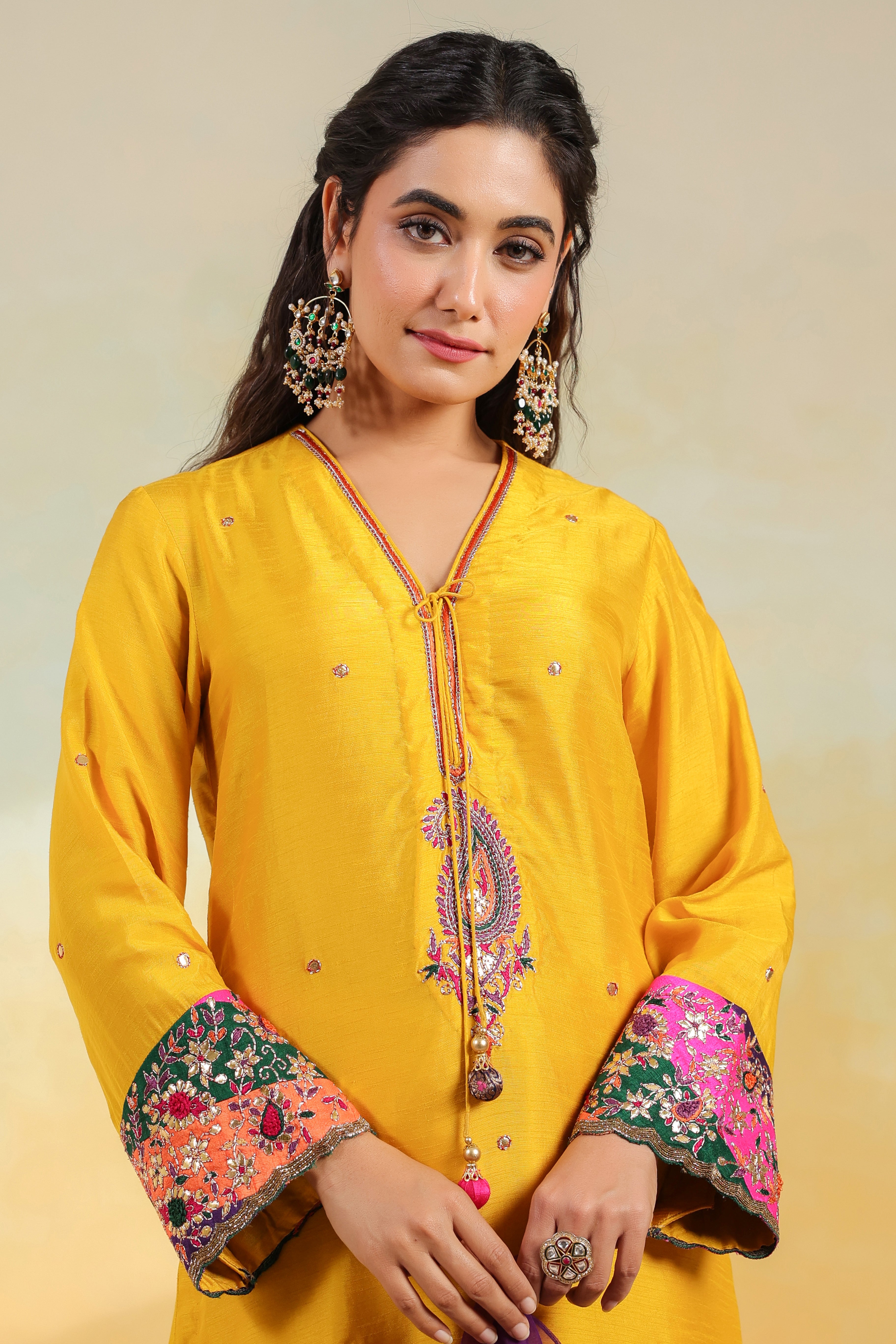 Yellow Paisely Gota Patti Kurta Set
