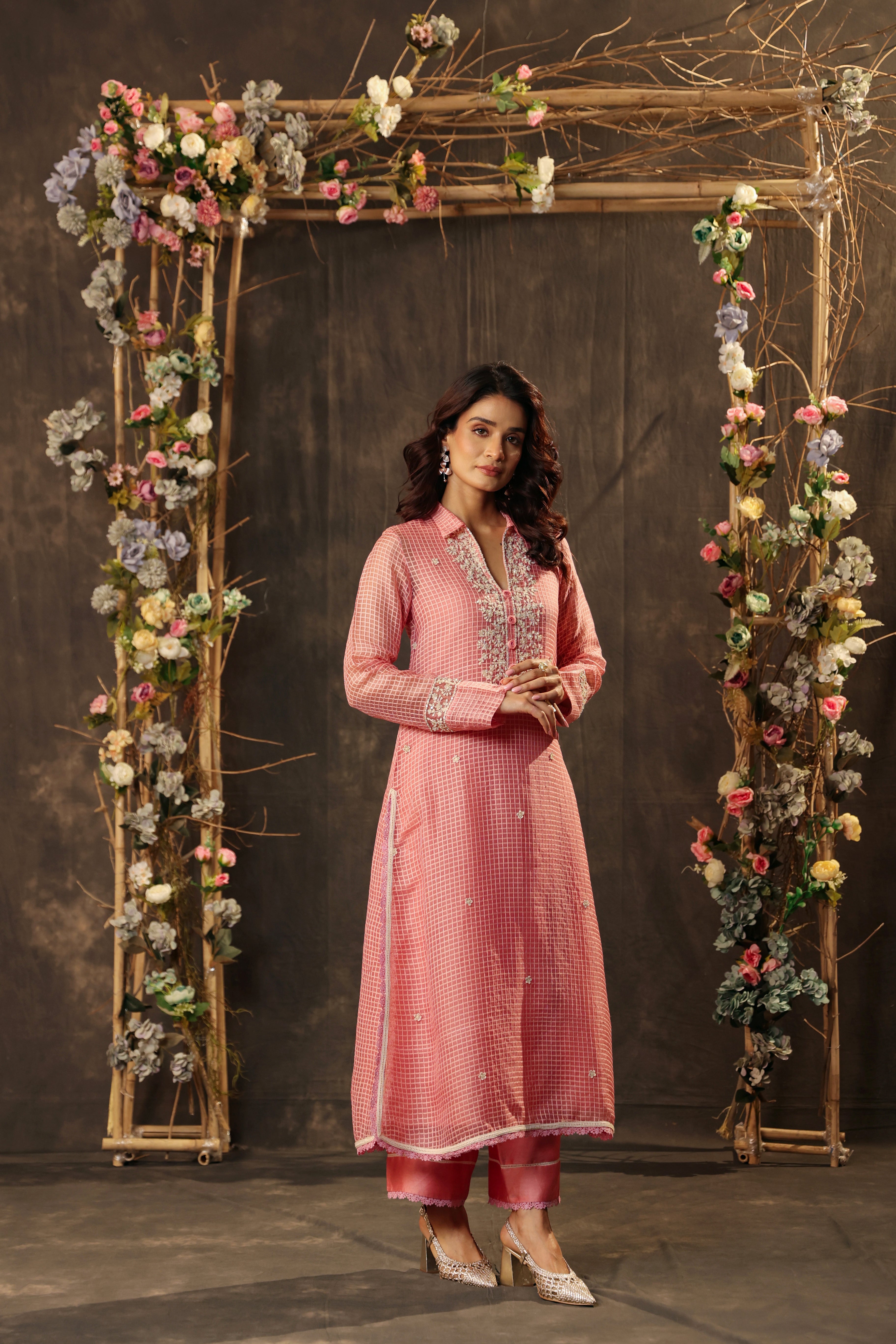 Vaayu Pink Collar Kurta Set