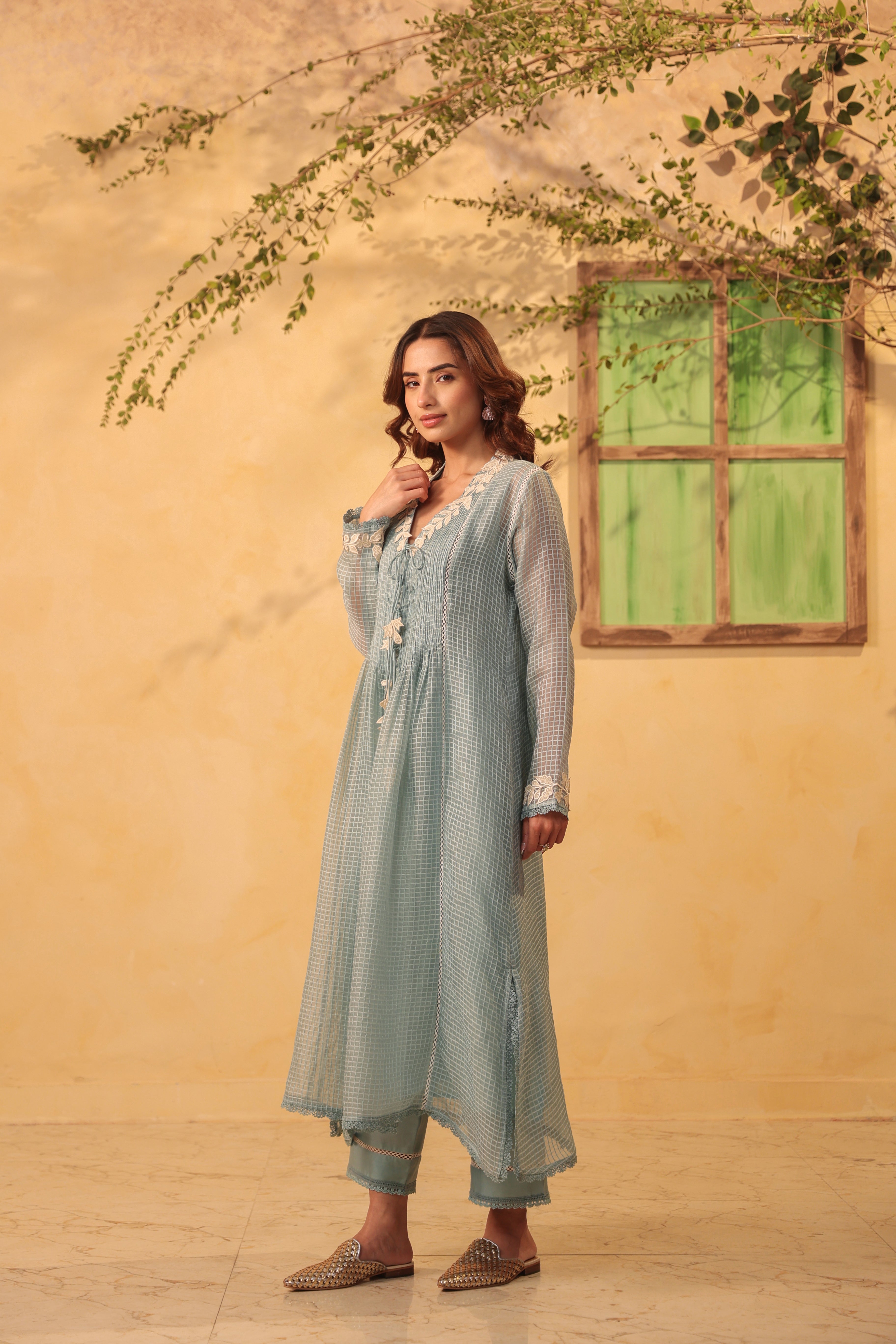 Vaayu Light Blue Collar Kurta Set