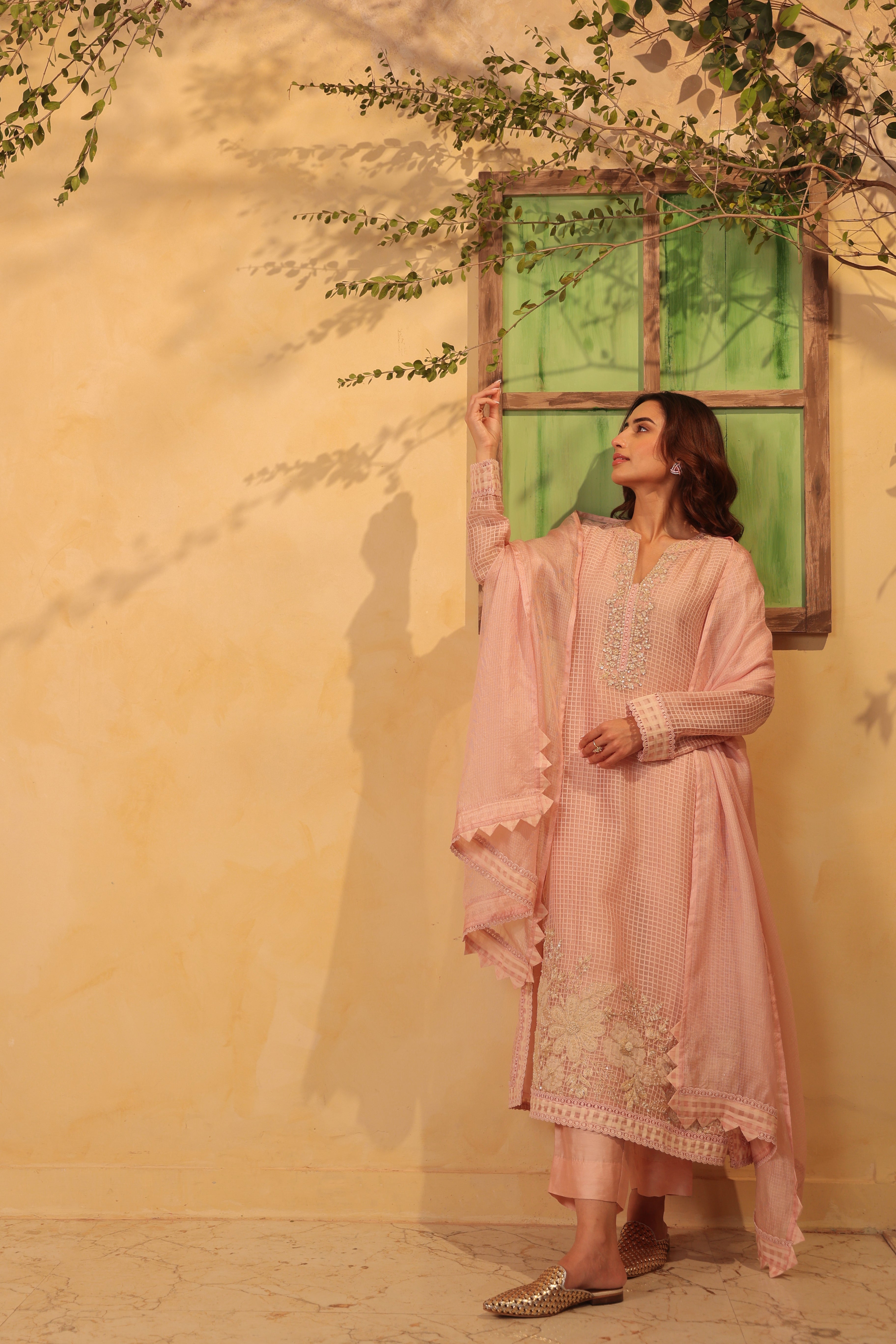 Vaayu Light Pink Straight Long Kurta Set