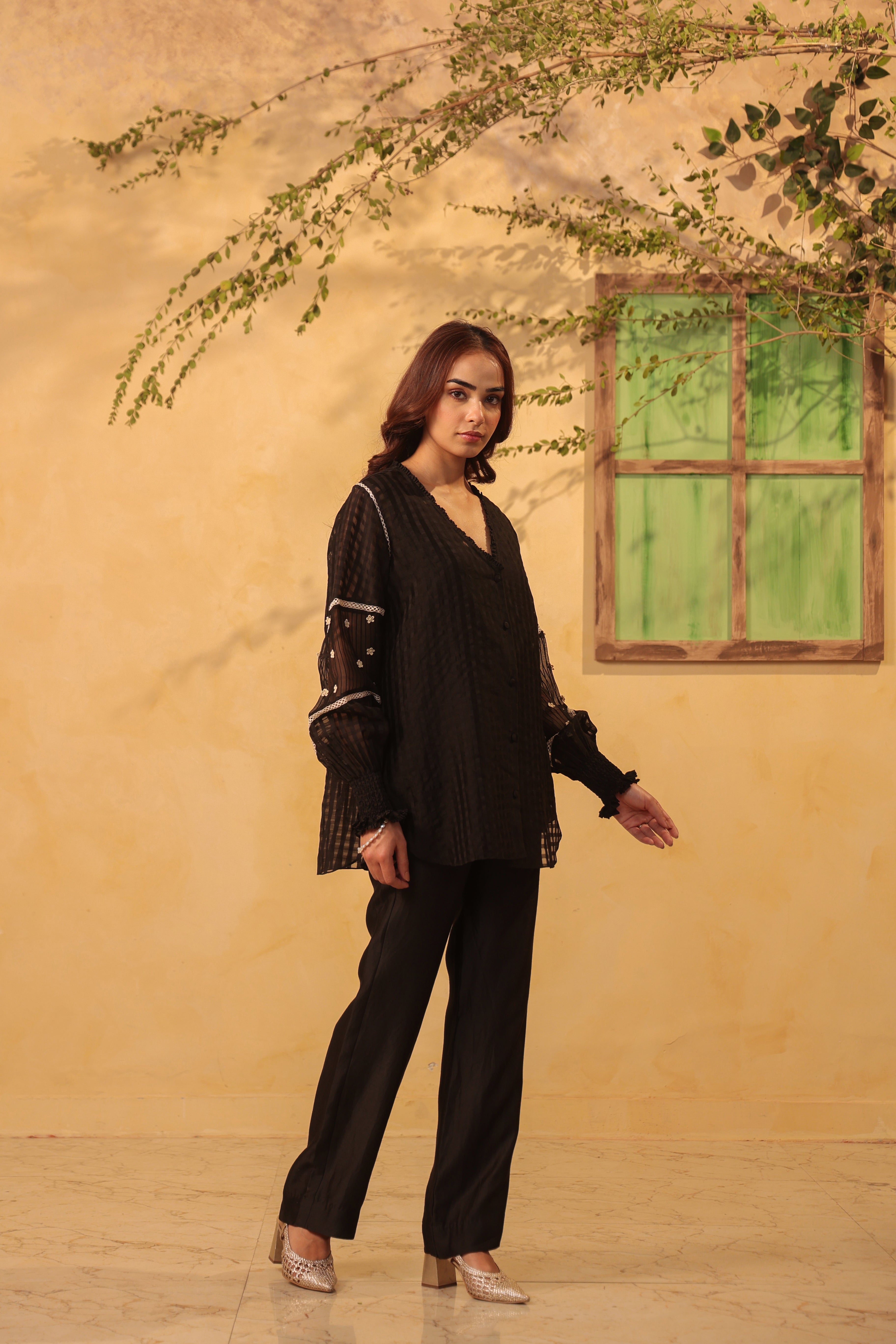 Vaayu Black V Neck Co ord Set