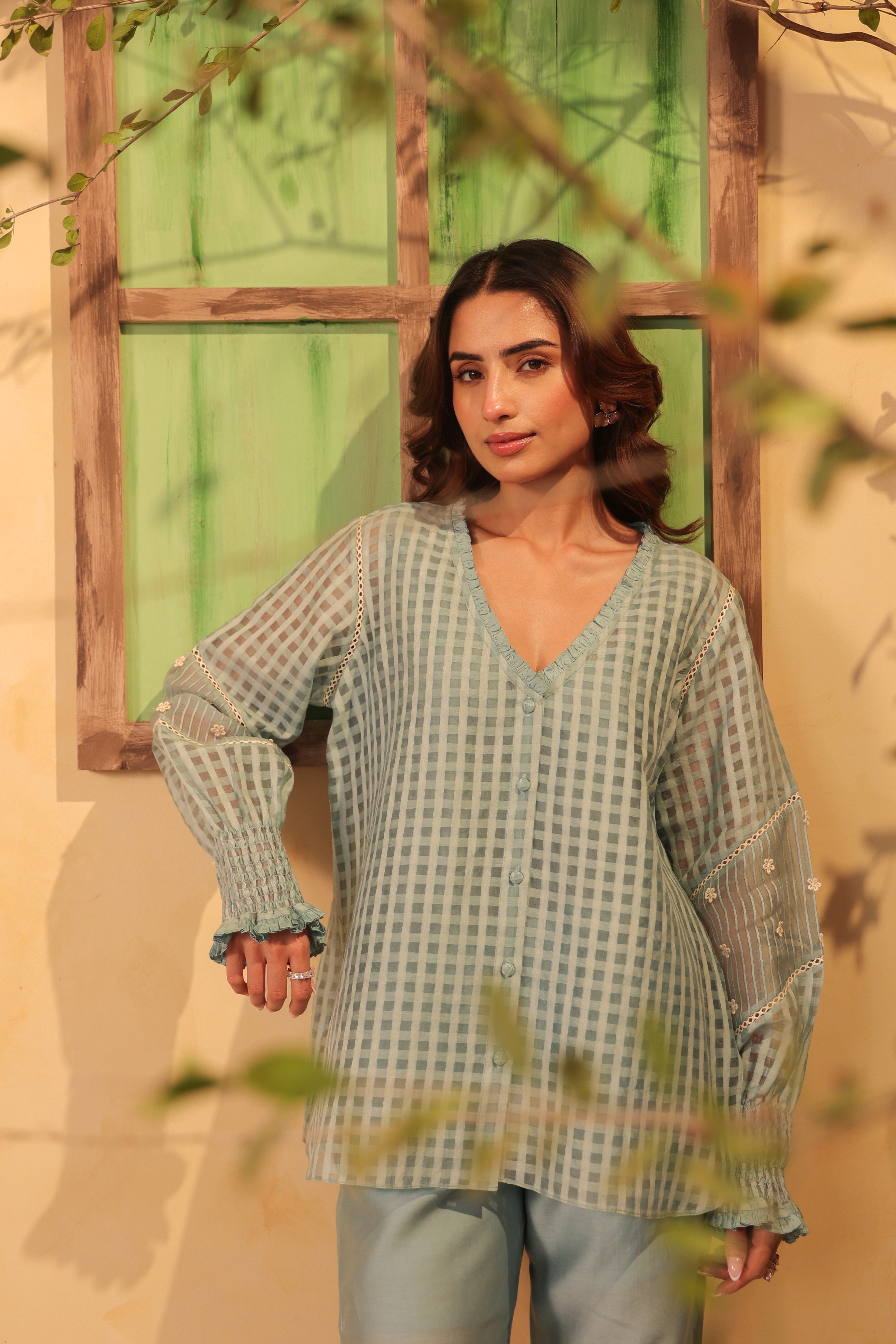 Vaayu Light Blue V Neck Co ord Set