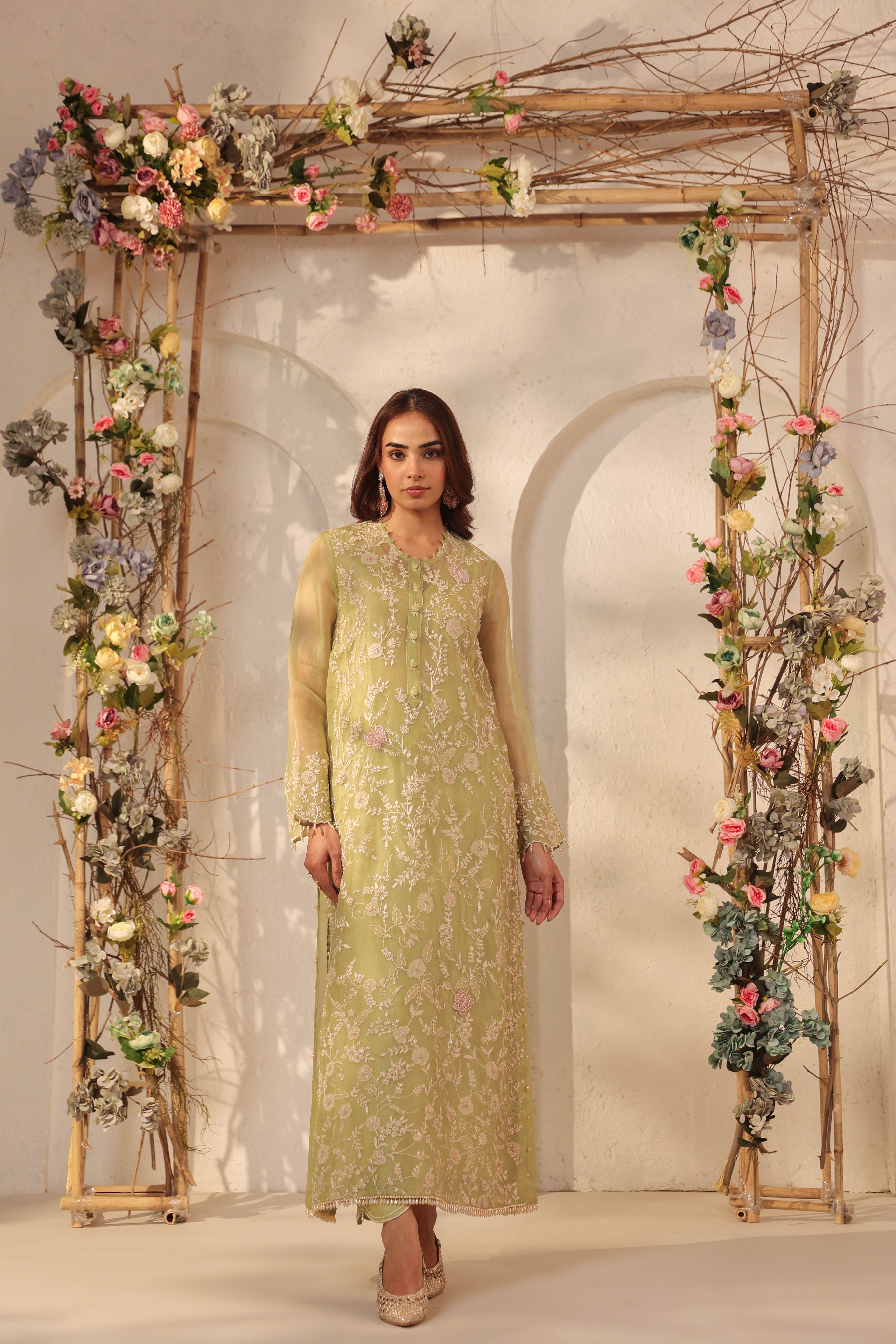Vaayu Green Heavy Jaal Kurta Set