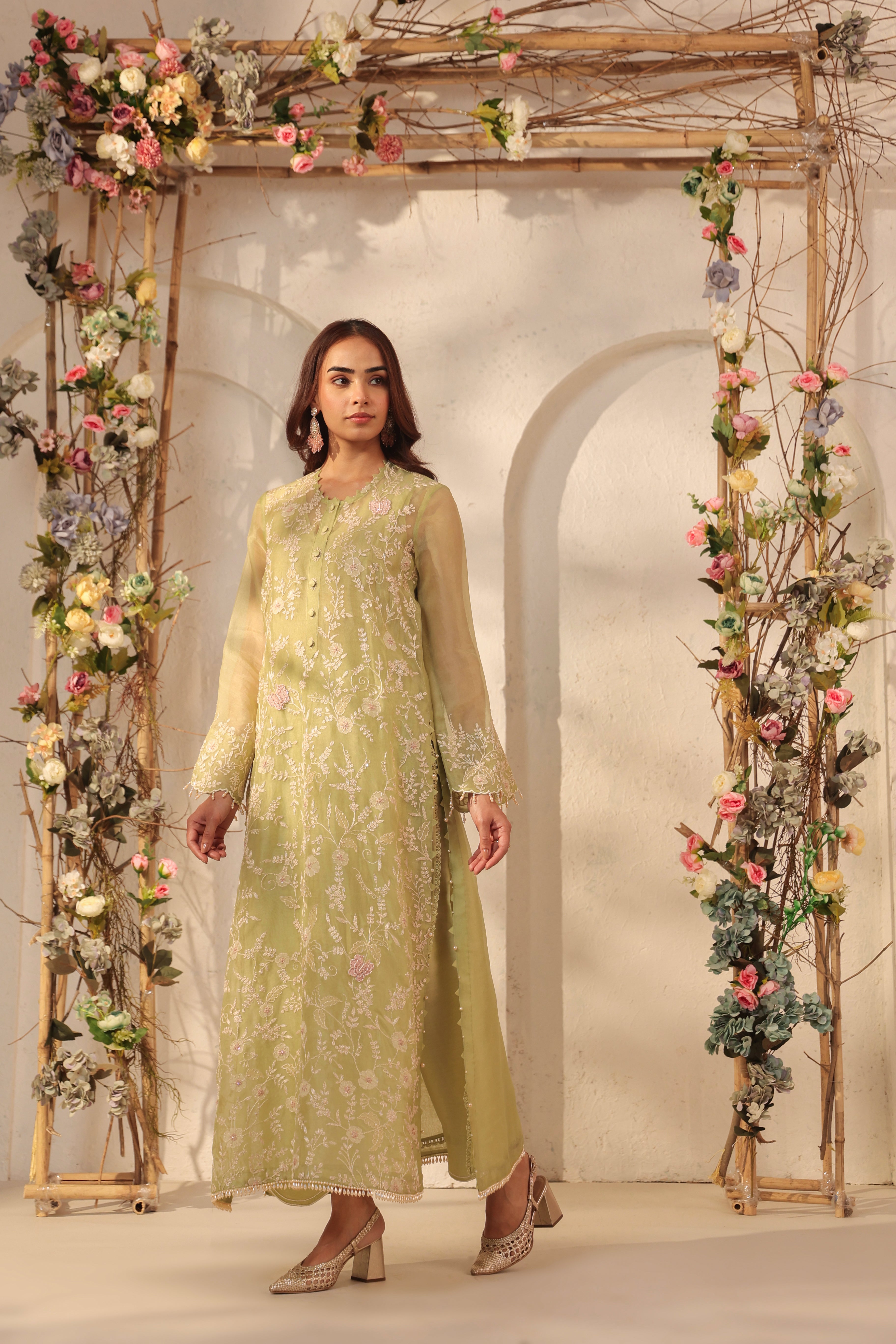 Vaayu Green Heavy Jaal Kurta Set