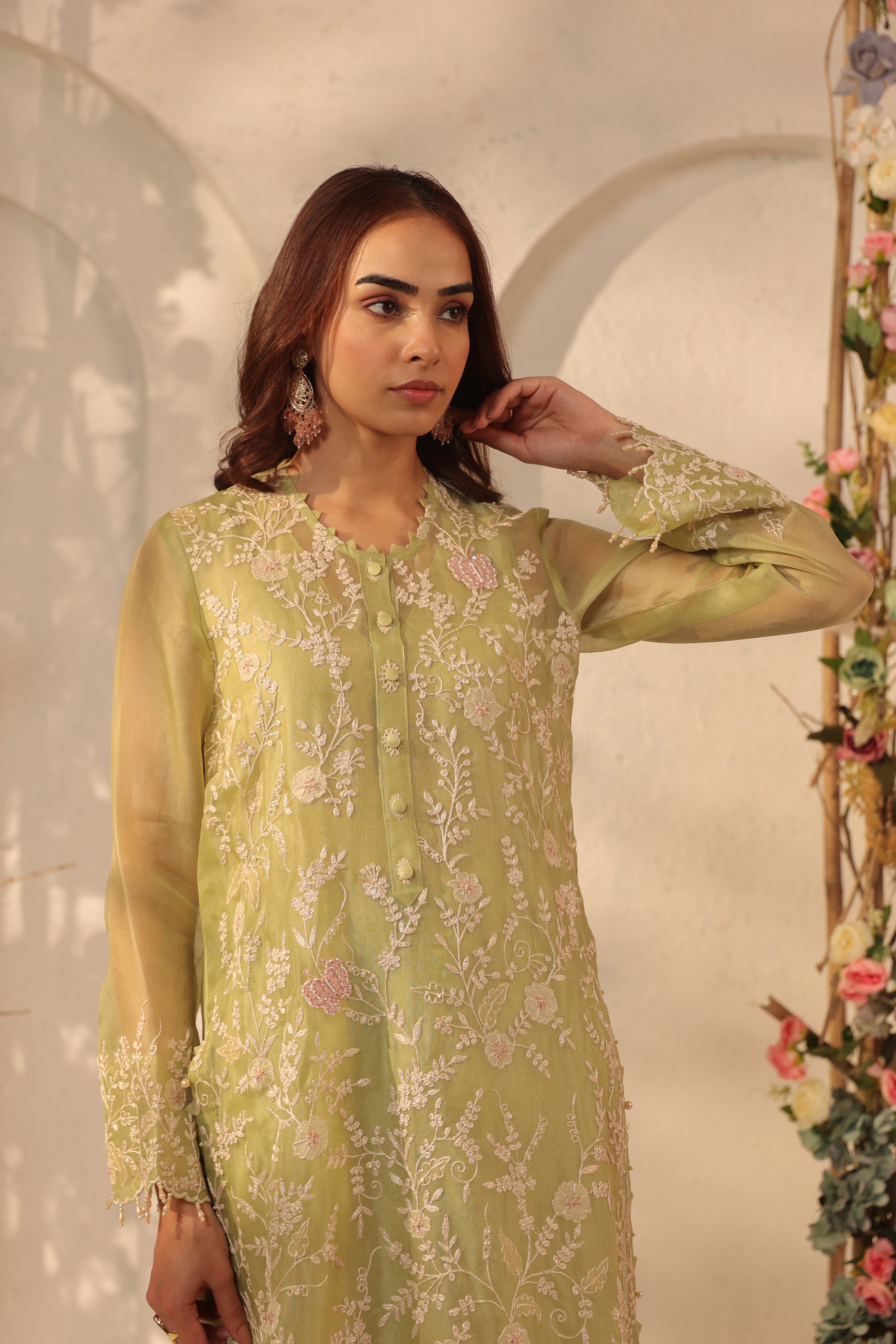Vaayu Green Heavy Jaal Kurta Set