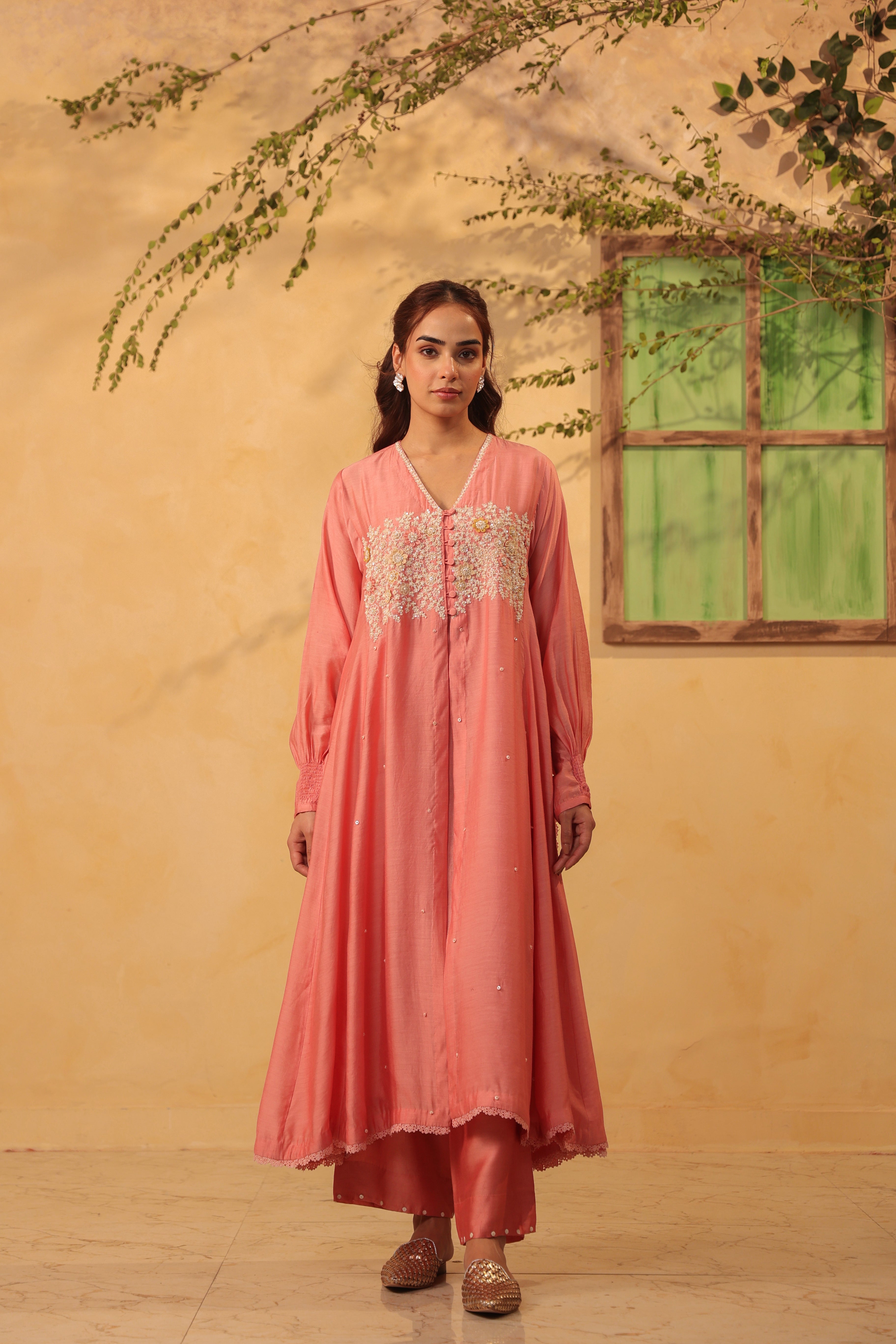 Vaayu Pink Jacket Style Kurta Set