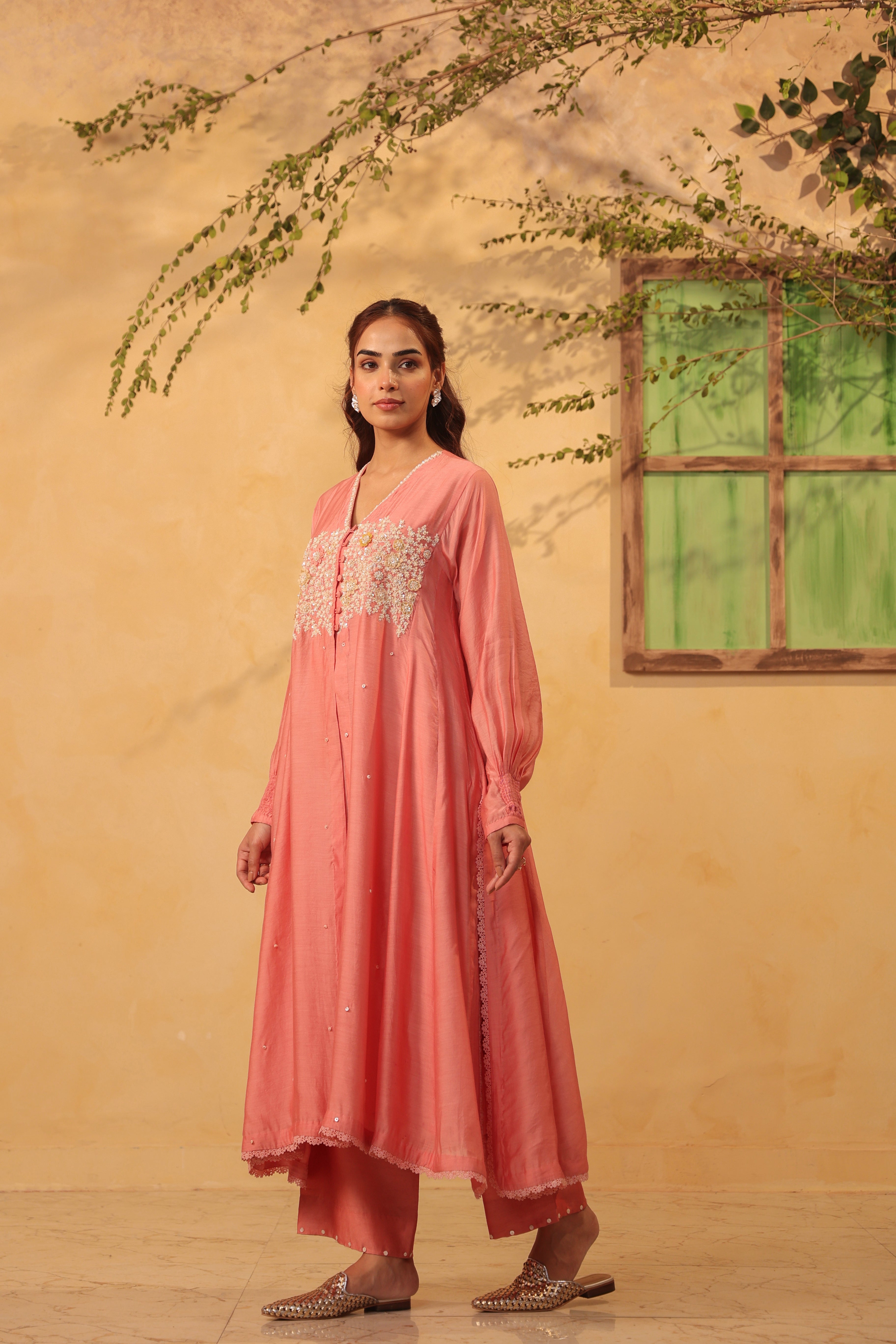 Vaayu Pink Jacket Style Kurta Set