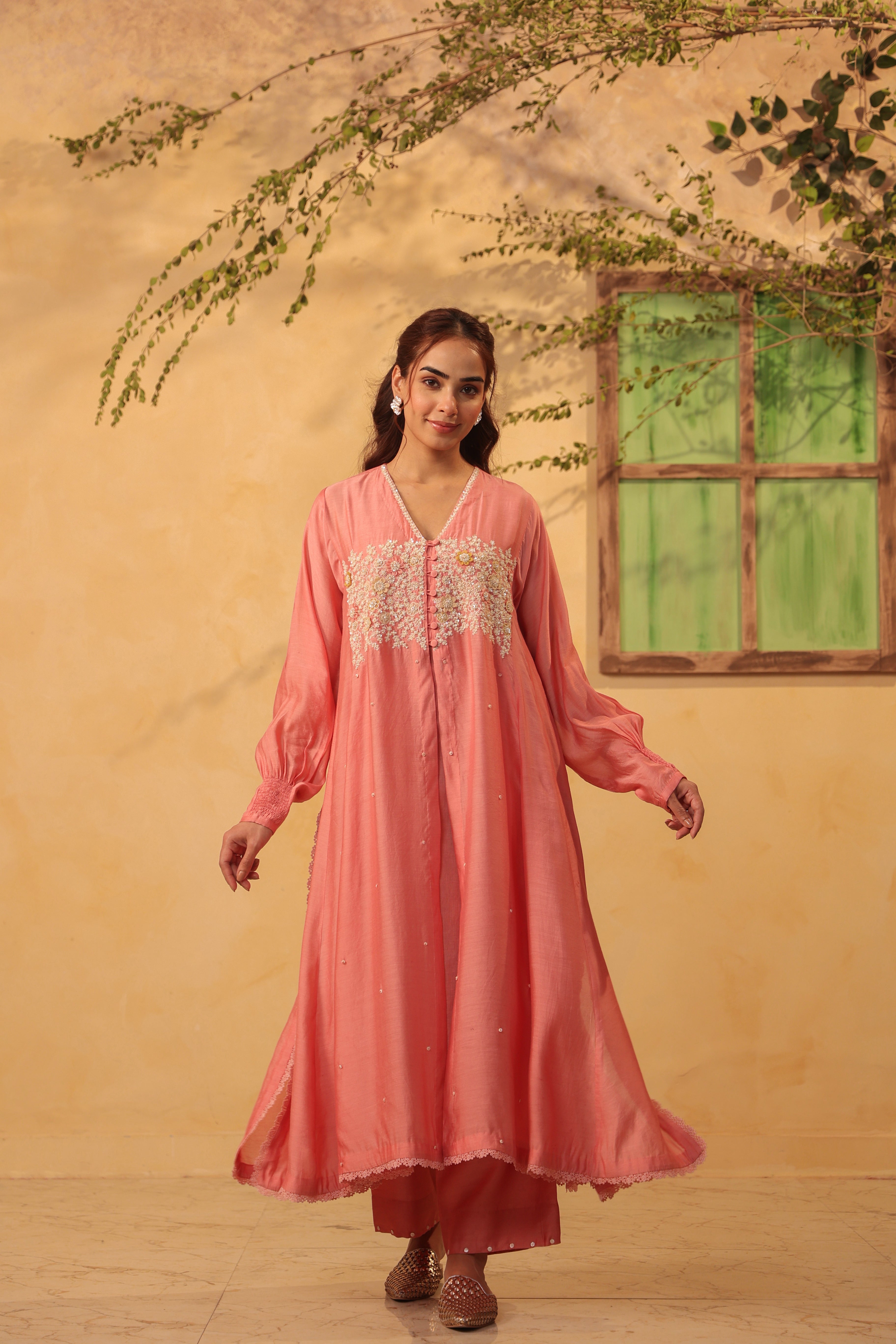 Vaayu Pink Jacket Style Kurta Set