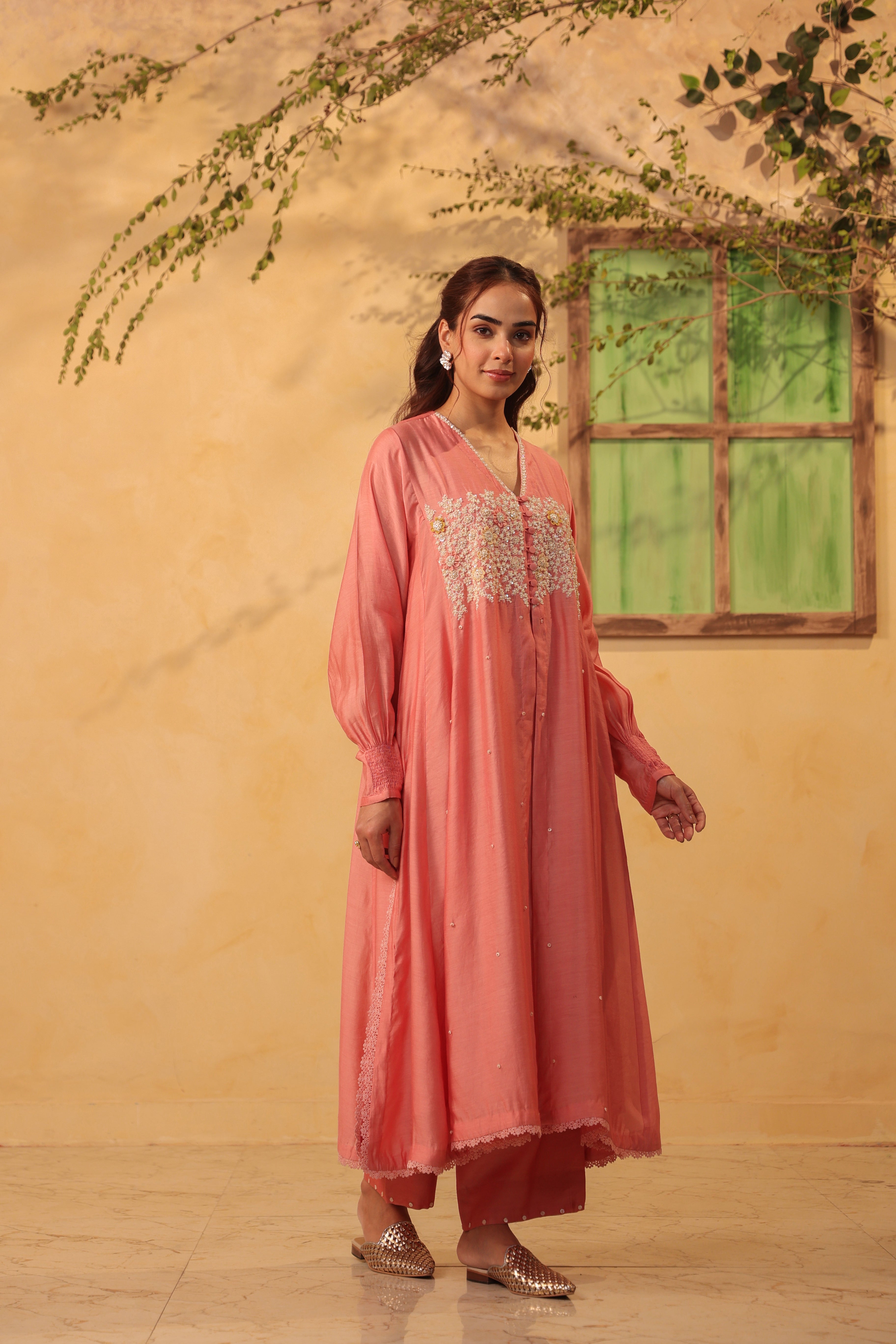 Vaayu Pink Jacket Style Kurta Set