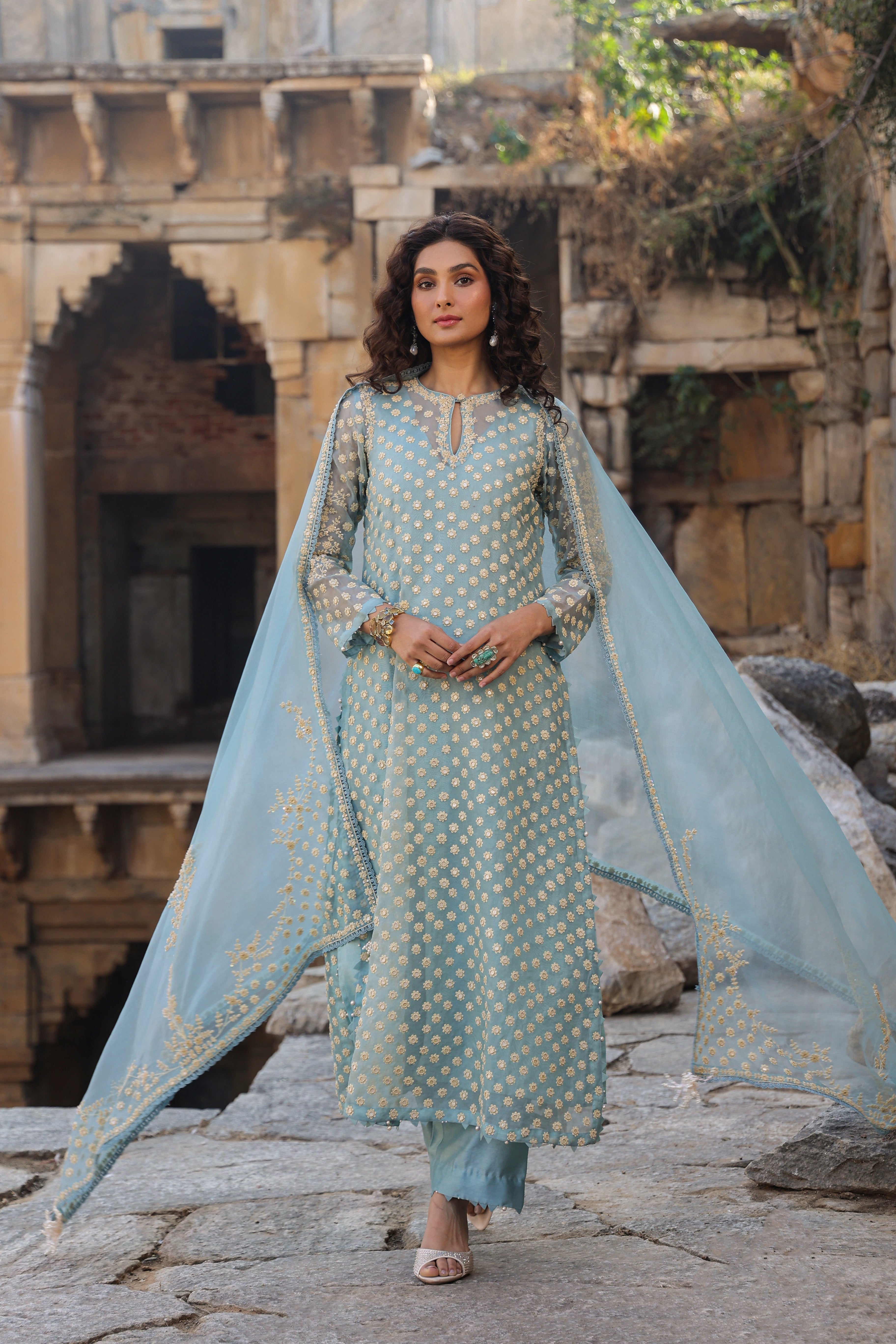 Vaayu Light Blue Buti Kurta Set
