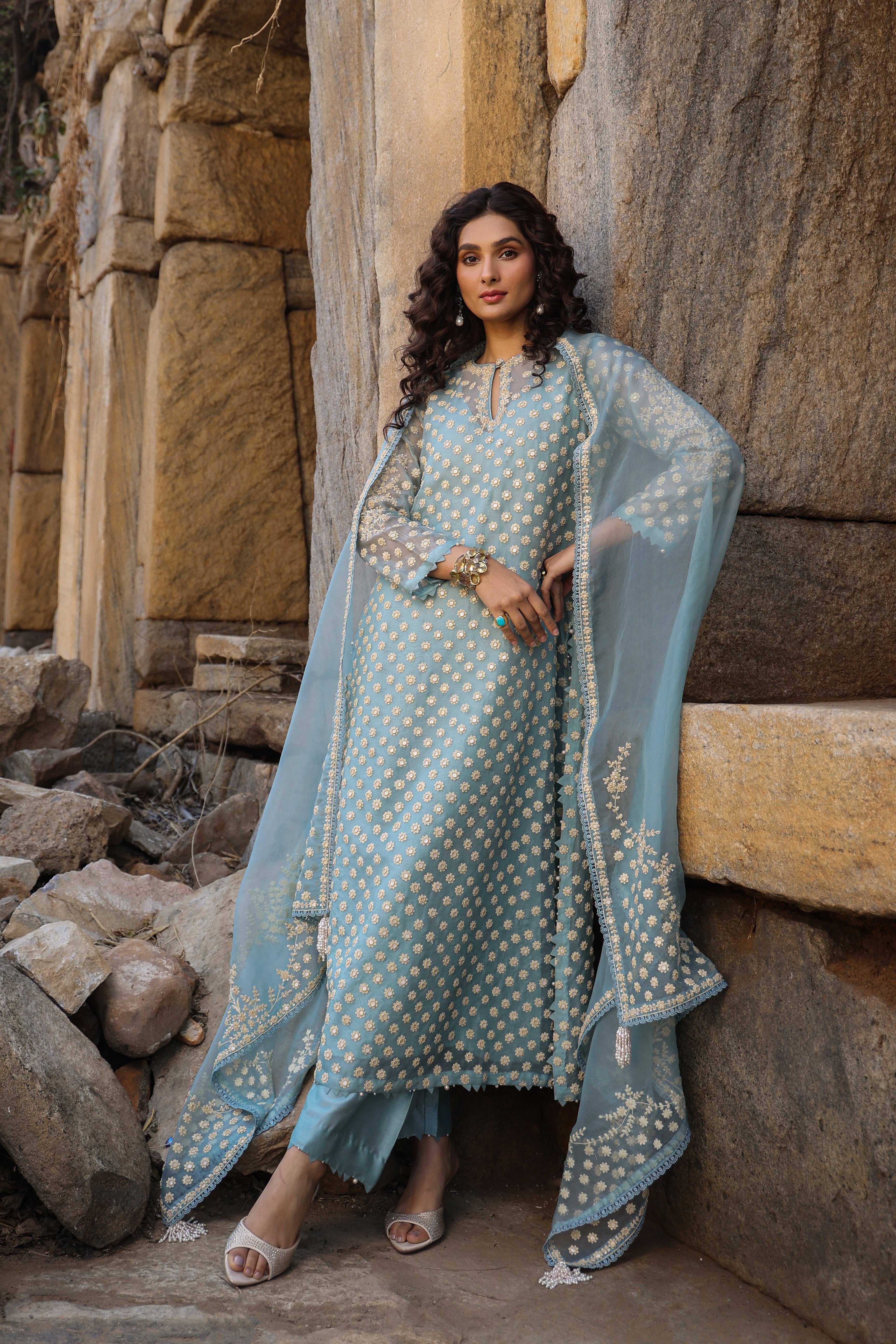 Vaayu Light Blue Buti Kurta Set