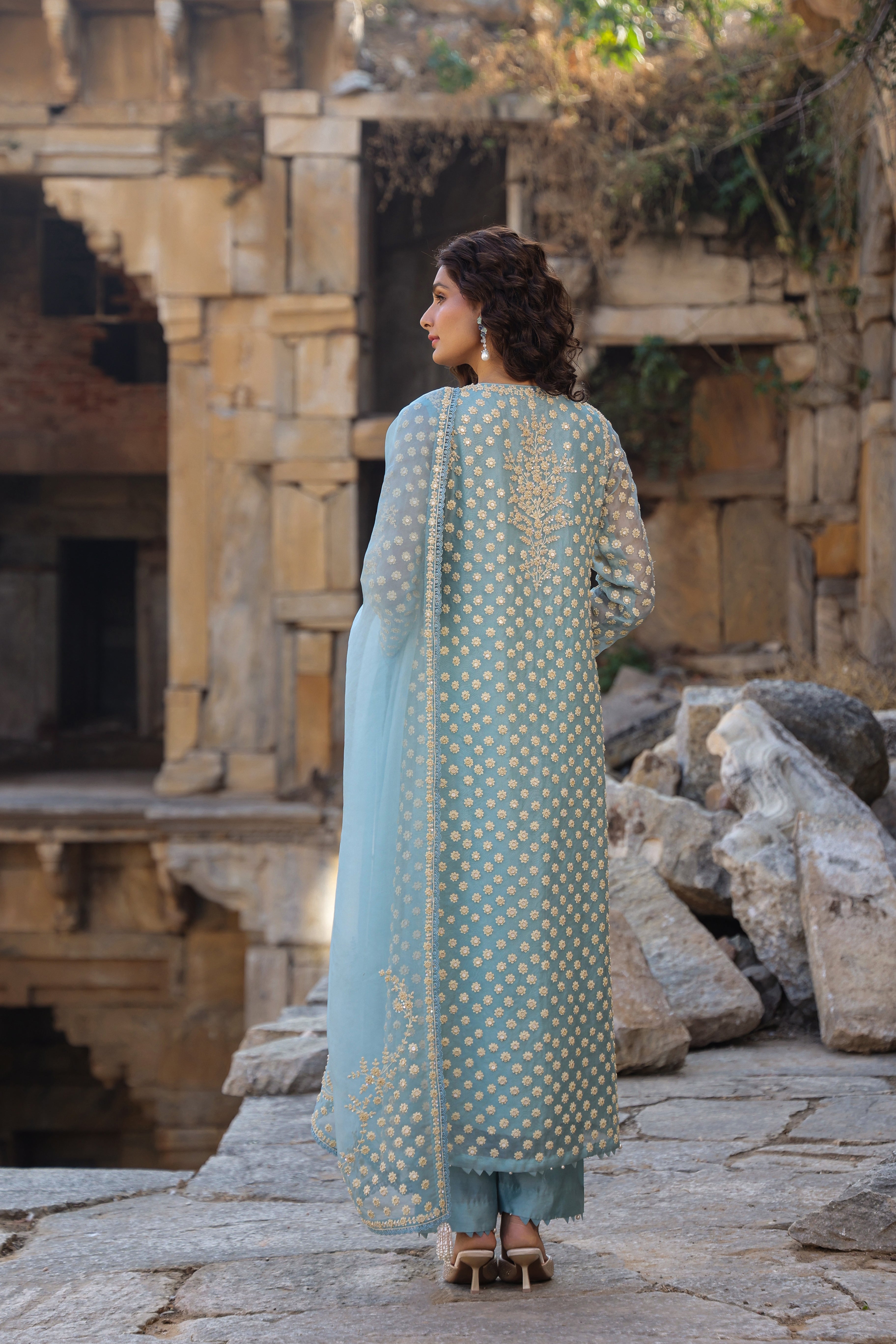 Vaayu Light Blue Buti Kurta Set