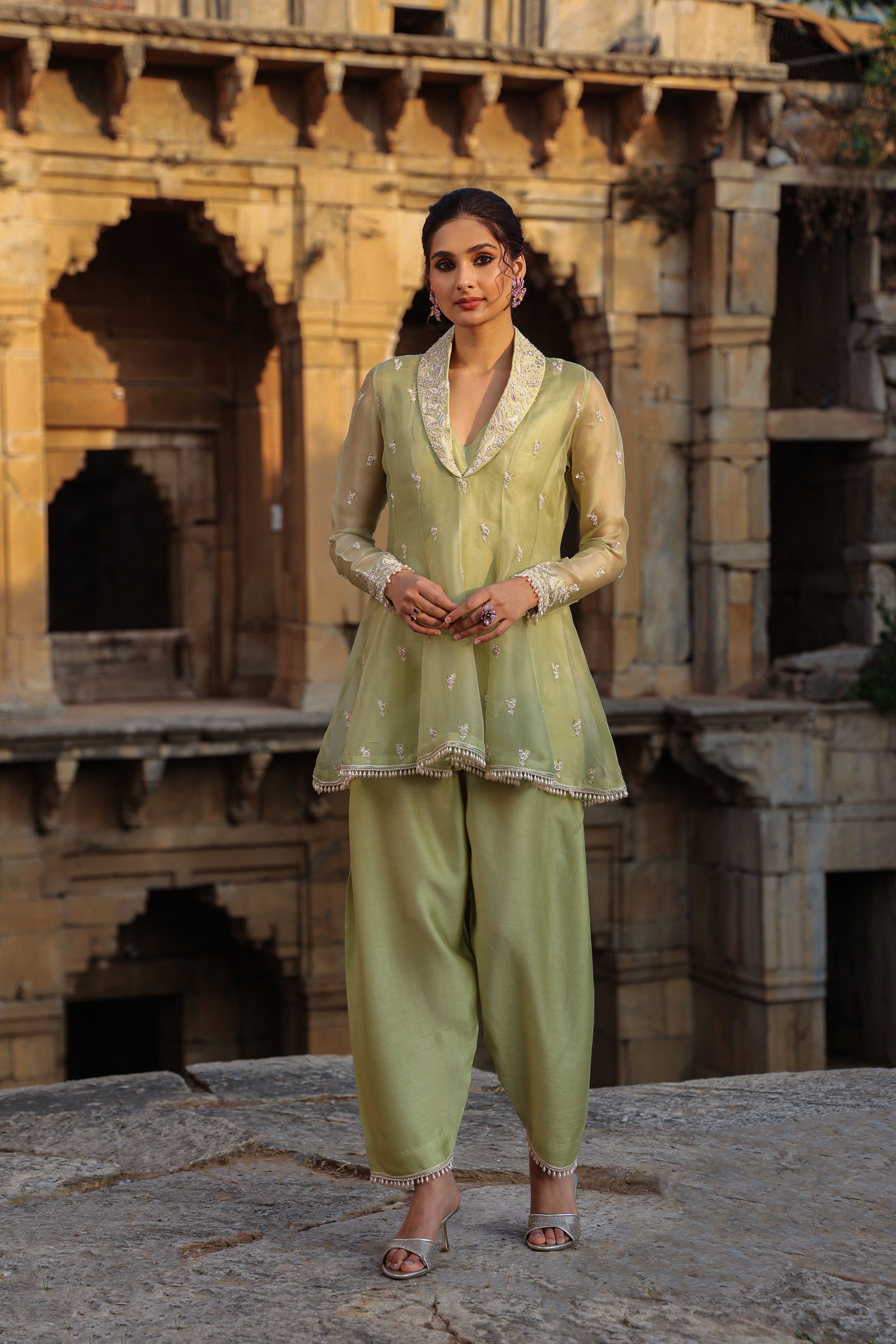 Vaayu Green Short Kalidar Set