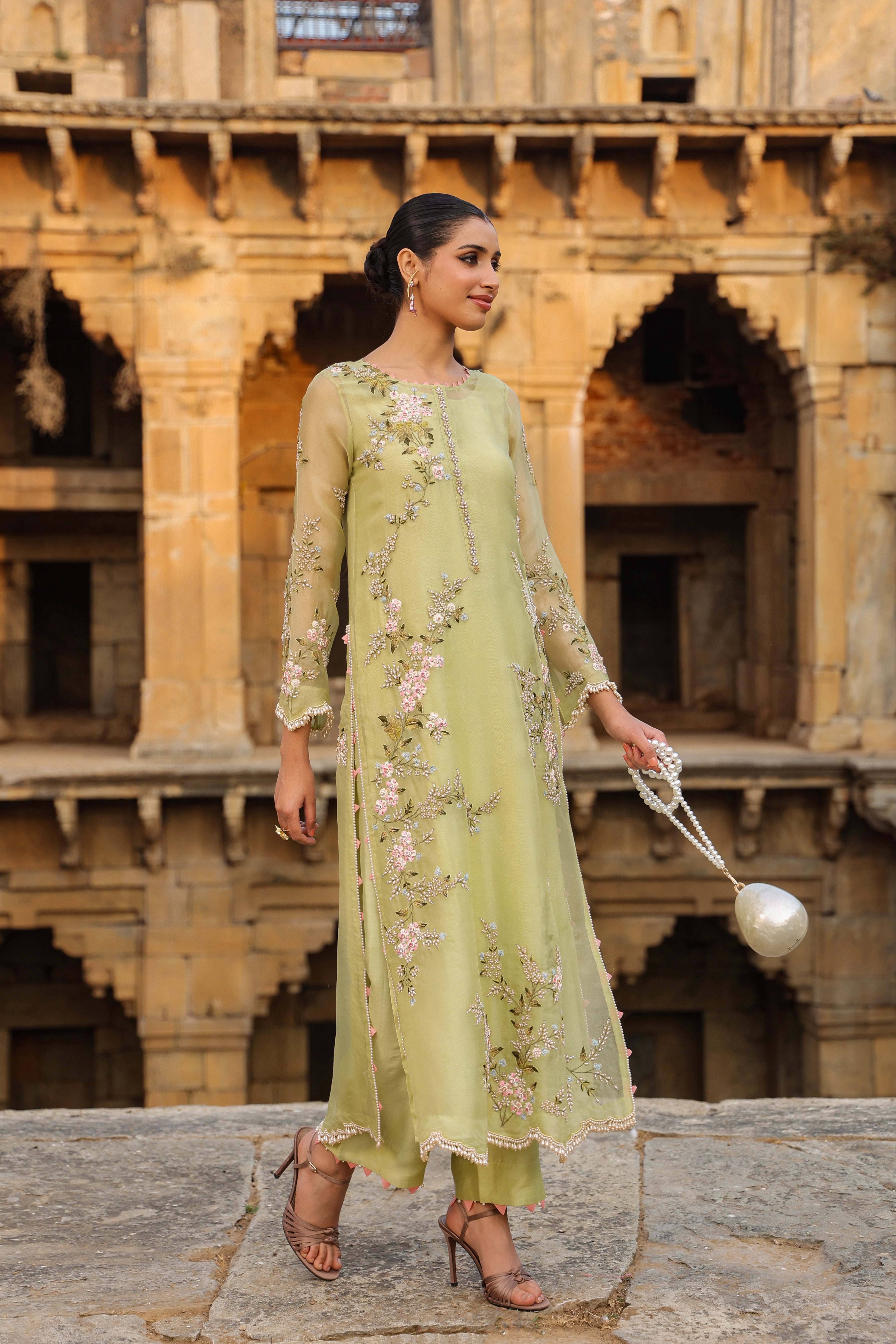 Vaayu Green Multicolor Jaal Kurta Set