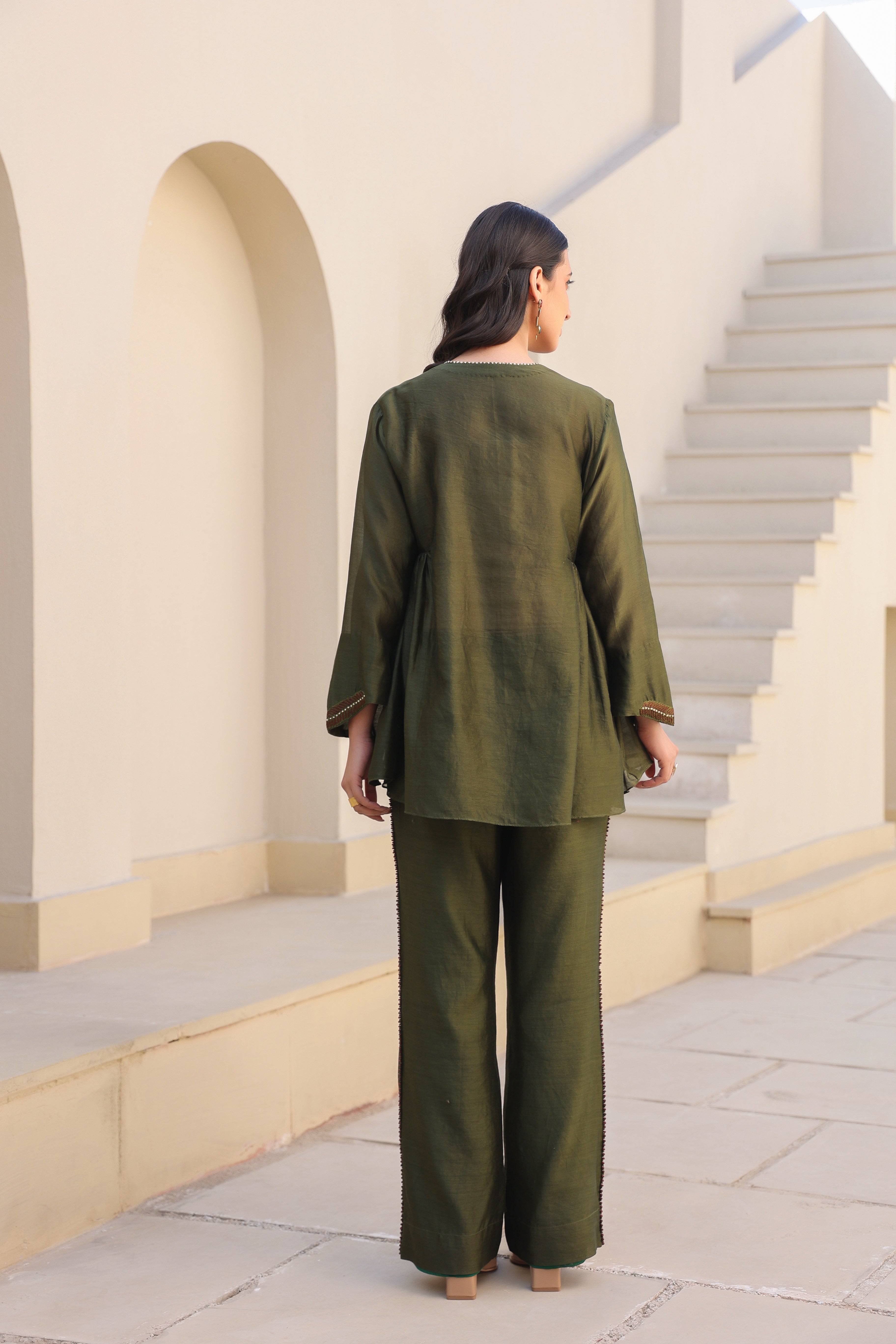 V Neck Gathered Co-ord Set
