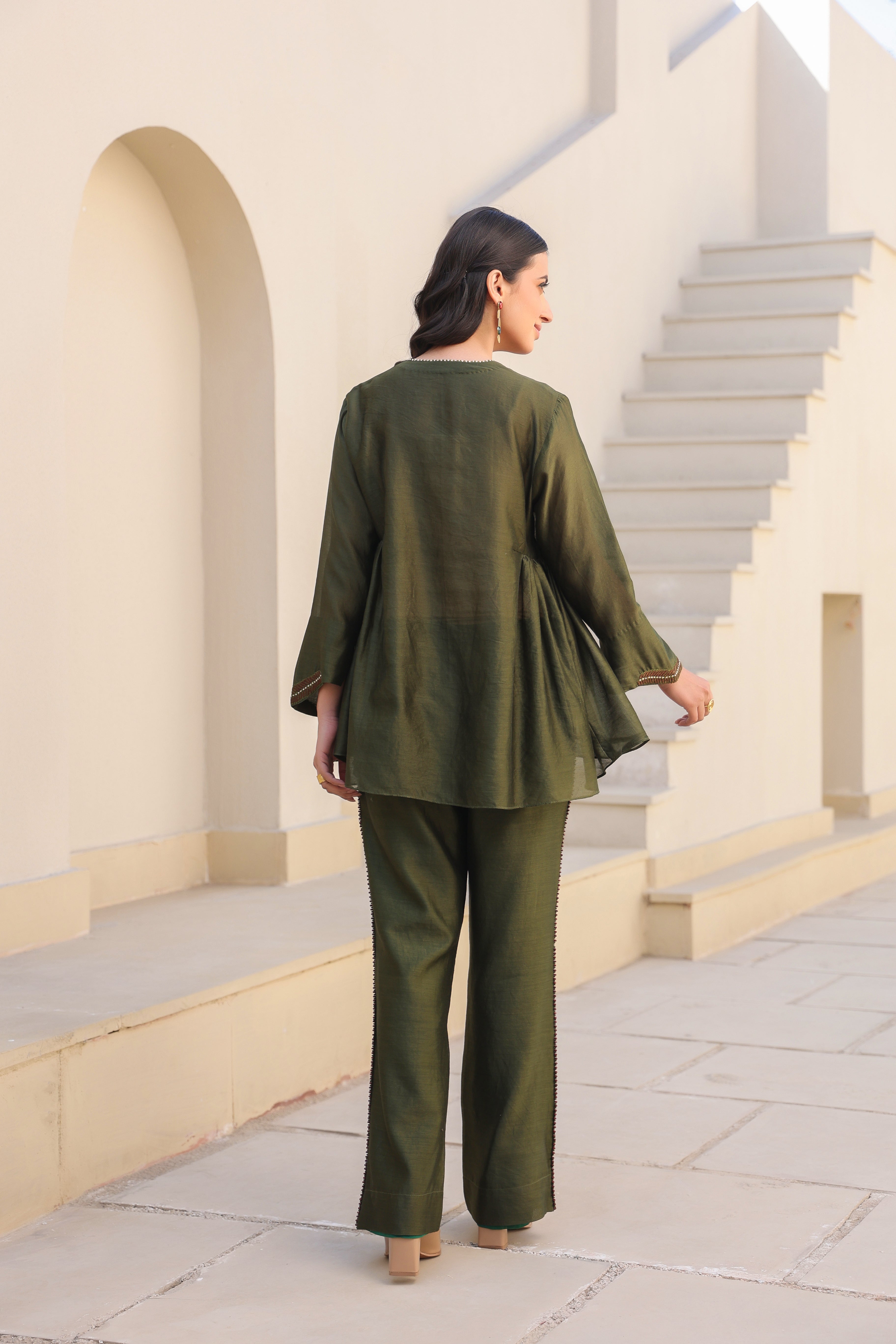 V Neck Gathered Co-ord Set
