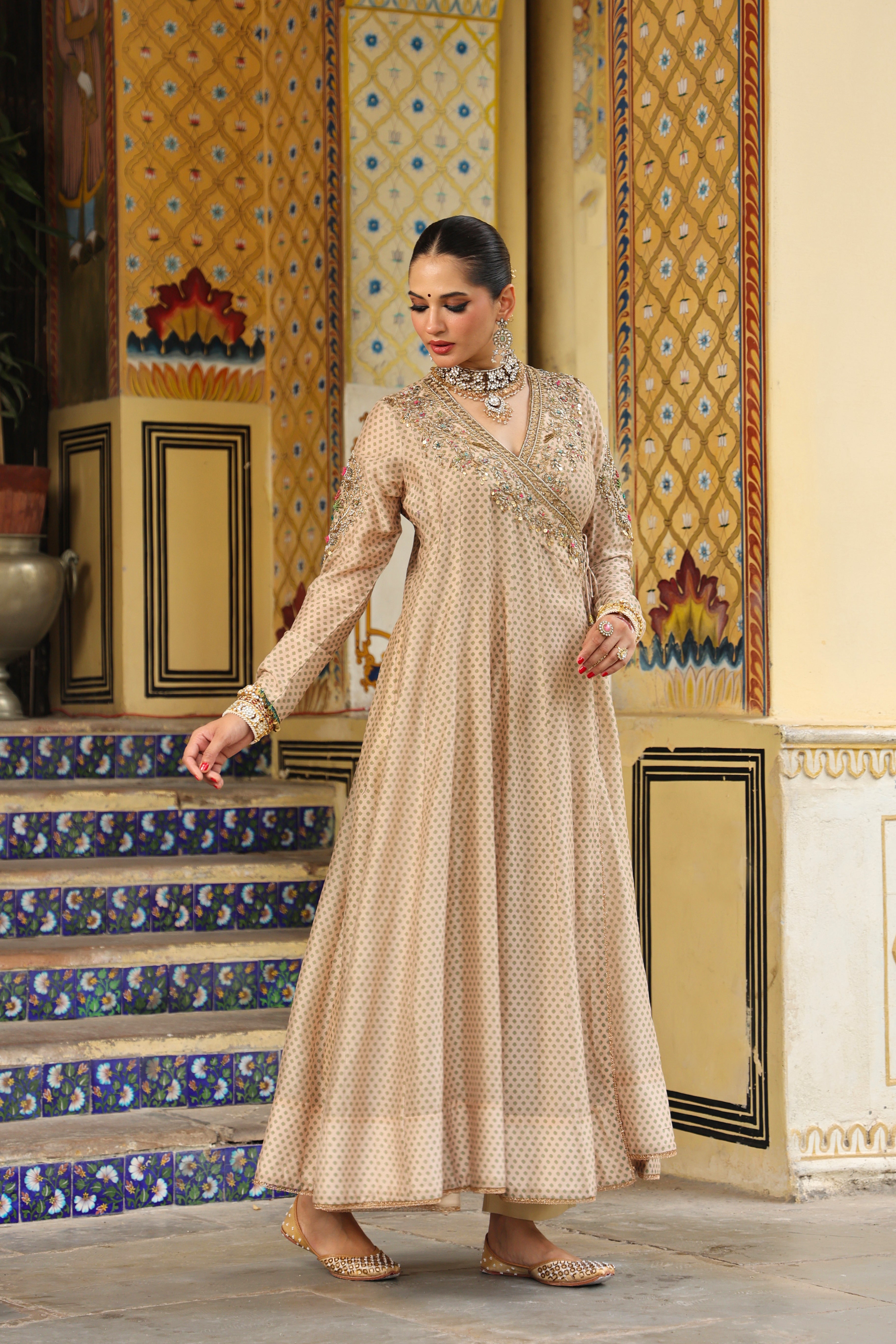 Ahista Ivory Printed Heavy Angrakha